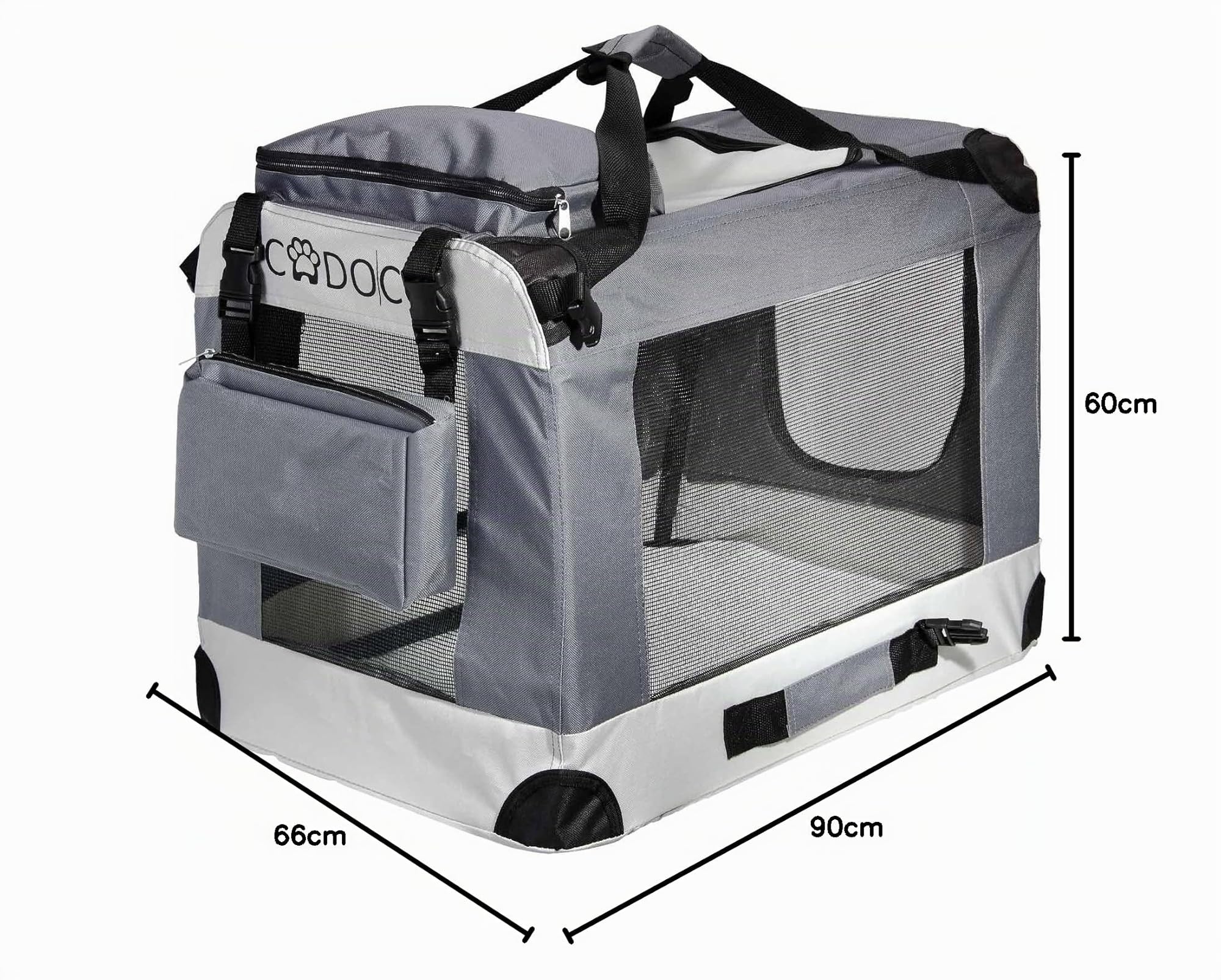 CADOCA® Transportín Mascotas Plegable con Alfombrilla Suave y Tazón Talla XXL 90x60x66cm Bolsa Viajes Transportadora Perros Gatos Gris