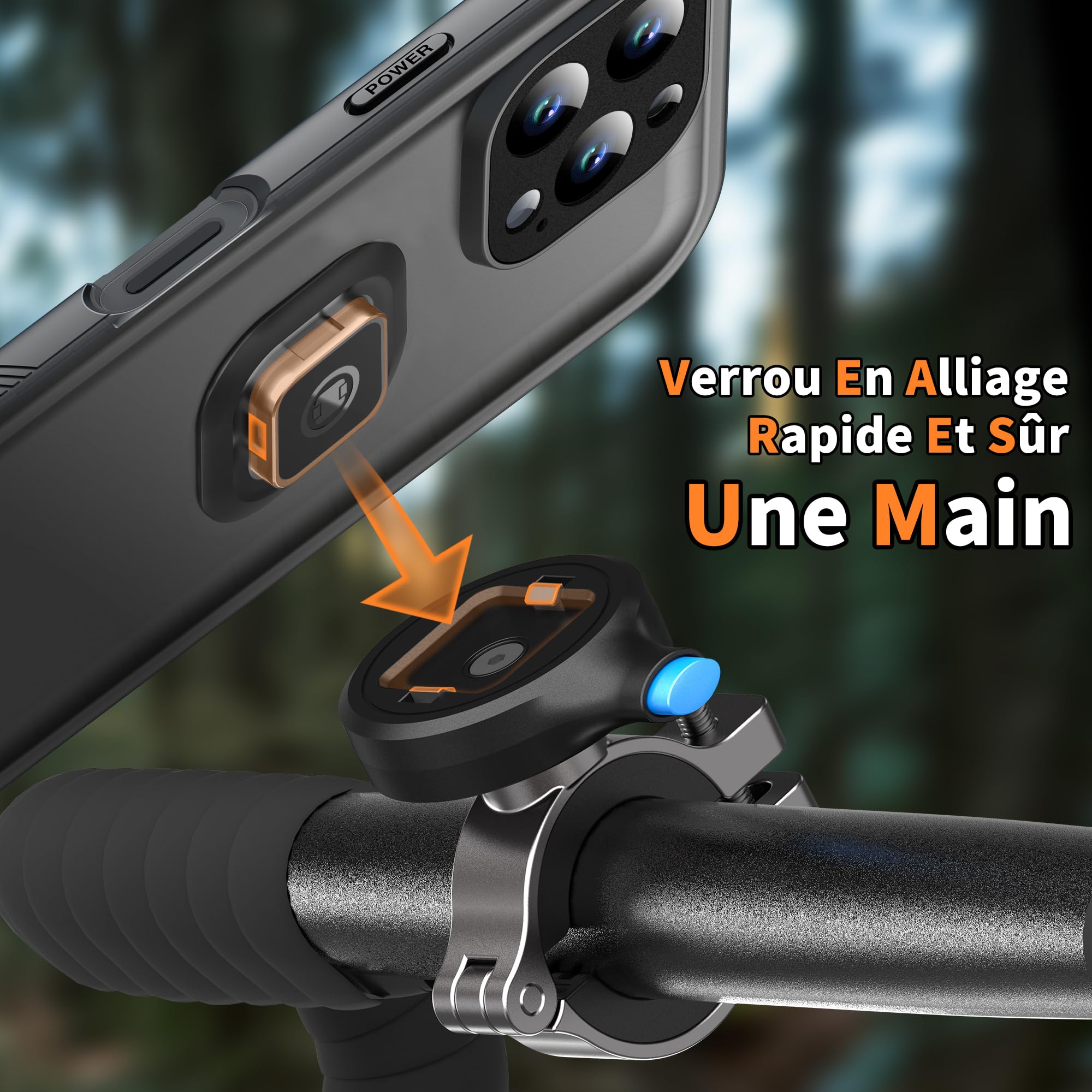 Cozycase Antykradzieżowe-Wodoszczelne-Szybkie Odblokowanie 1S do iPhone 15 Pro Max Uchwyt na Telefon do Roweru – Uchwyty Rowerowe na Kierownicę Motocykl Rower Szosowy Górski MTB Uchwyt