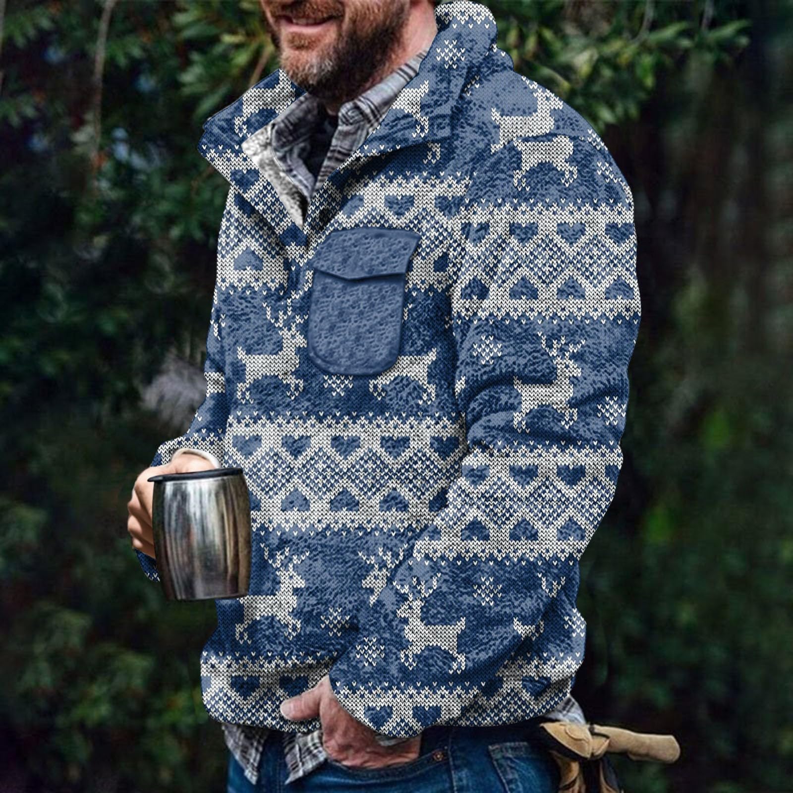 Generisch Jersey de Navidad para hombre, cuello redondo, camiseta de manga larga, Navidad, informal, suéter de invierno, cálido, diseño navideño feo