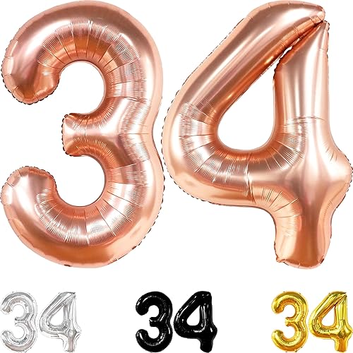 Miniatura 1 de KatchOn, Juego de globos de oro rosa con el número 34, gigantes, 40 pulgadas, globos de aluminio de cumpleaños de 34 años de color oro rosa,