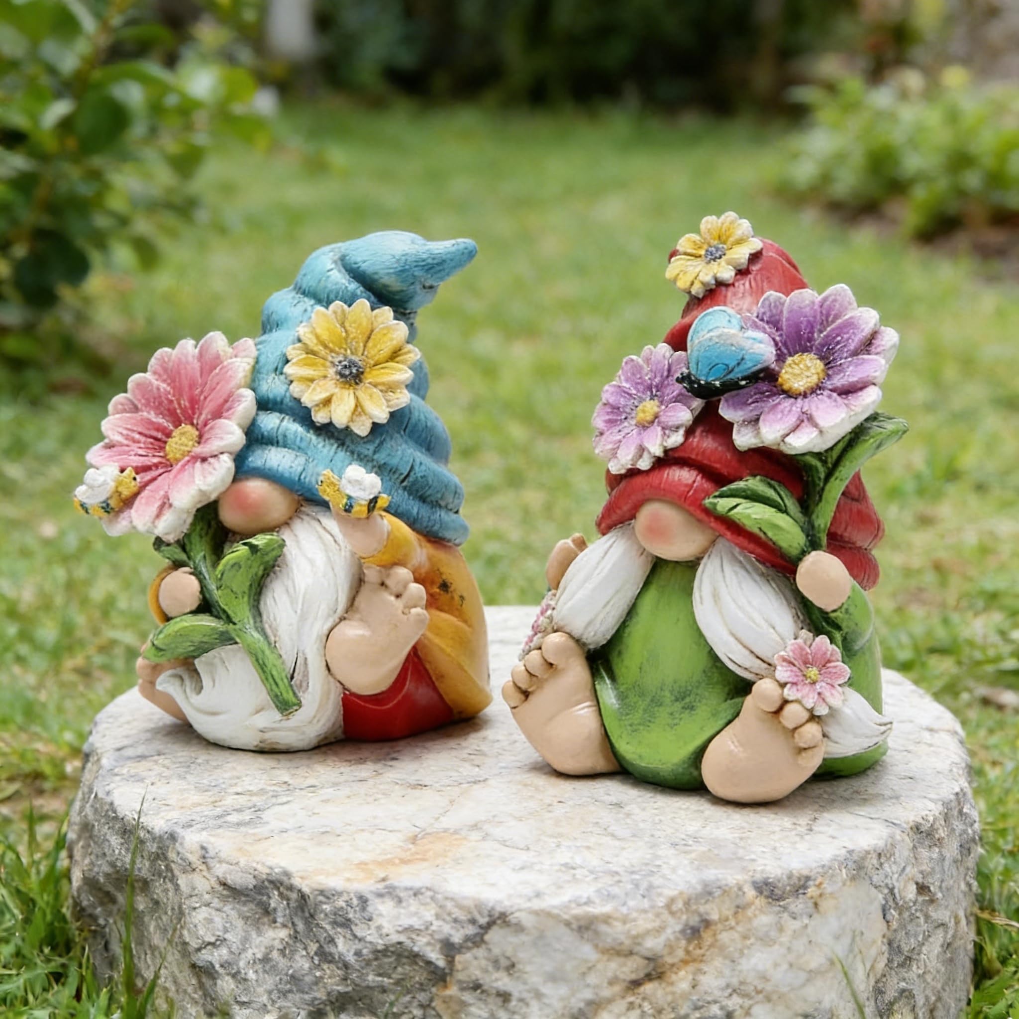 Hodao 2 gnomos de Primavera y Verano de 4 Pulgadas de Alto, Decoraciones de jardín de Tomte, Elfo, otoño, gnomo, Regalos, Figura de Elfo Sueco, Enano, decoración de gnomo de Mesa, decoración de