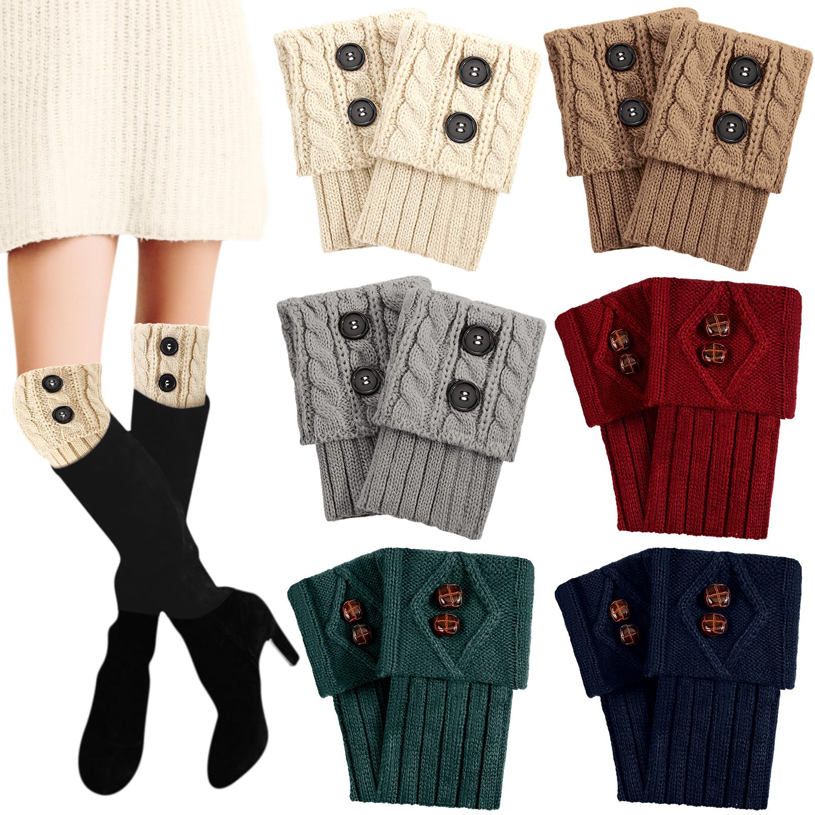 Geyoga 6 Pairs Womens Boot Cuffs Socks Winter Boot Topper Covers Warm Crochet Knitted Leg Warmers