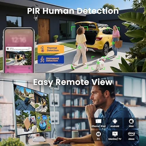 Miniatura 5 de XMARTO QHD Sistema de cámara de seguridad solar sin cables inalámbrico para exterioresinteriores, zoom panorámico, 4K de largo alcance WiFi 6 kit de