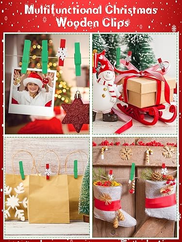 Miniatura 6 de Tarjetero de Navidad Lanstics Christmas de madera con 30 clips para colgar en la pared de Navidad, soporte de fotos para colgar tarjetas de Navidad,