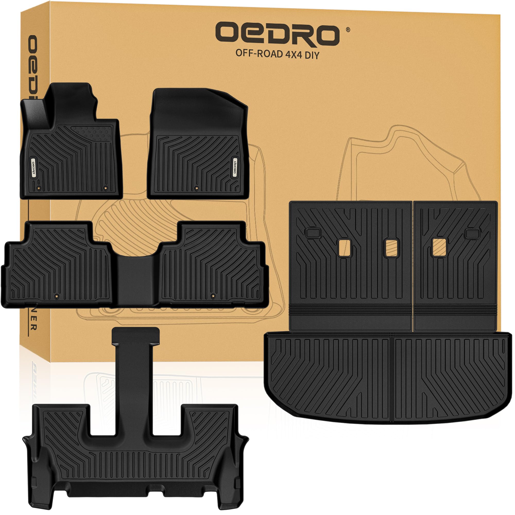 OEDRO Floor Mats Fits 2020-2025 Hyundai Palisade 7 8 Seater Floor Liner Trunk Mat Cargo Mat Back Seat