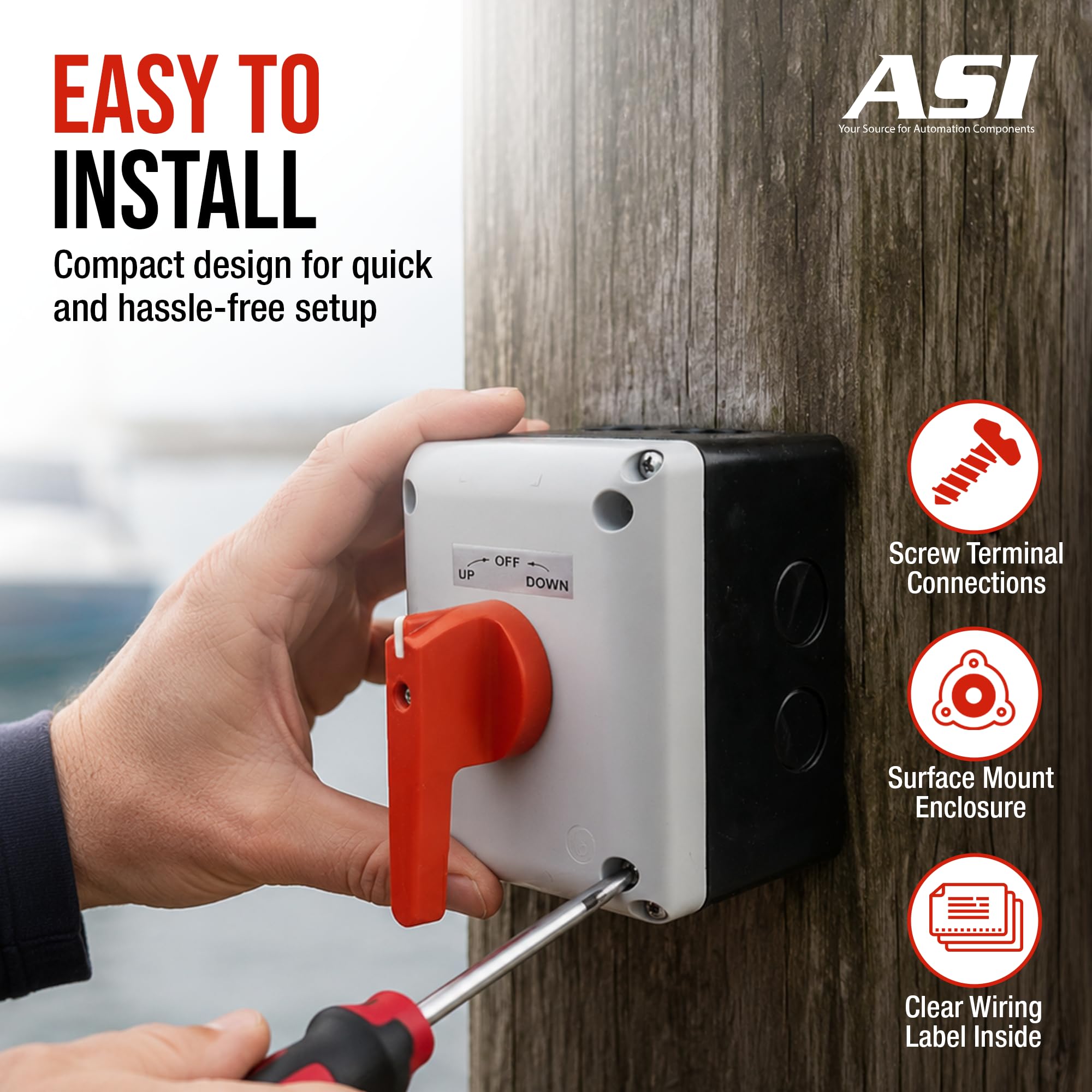 0220&0502専用 ASI Boat Lift Switch, Single Phase, Momentary, 1.5HP/120Vac, 2HP