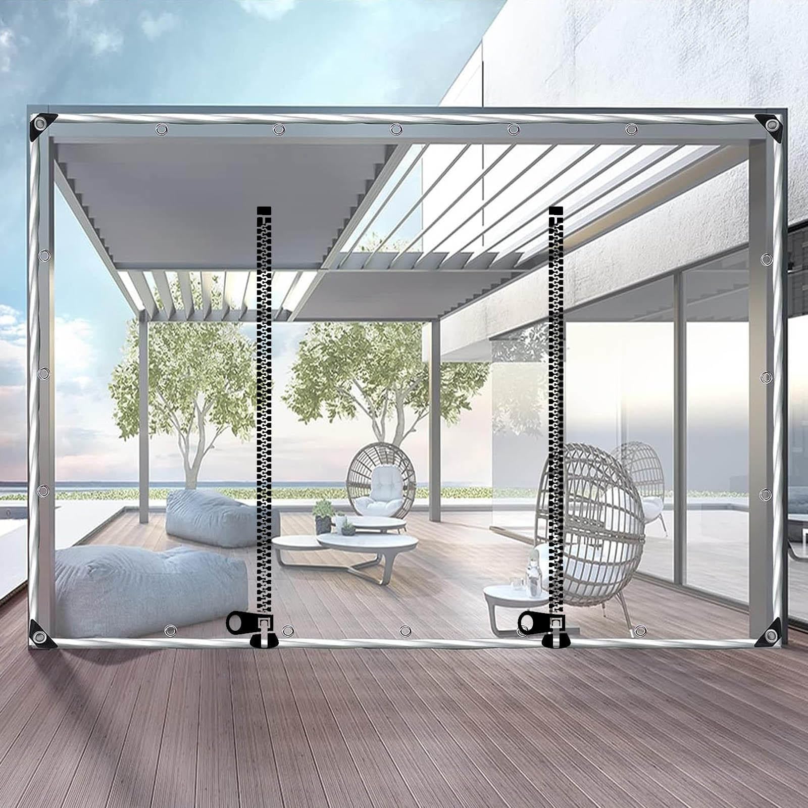 Clear Tarp Curtain With Zipper Door,0.5mm Heavy Duty Pvc Waterproof Transparent Tarpaulin Side Panels,Outdoor Pergola Patio Porch Carport Gazebo Partition Curtain Tarpaulin,W×H-3×2.1m(9.8*6.9ft)