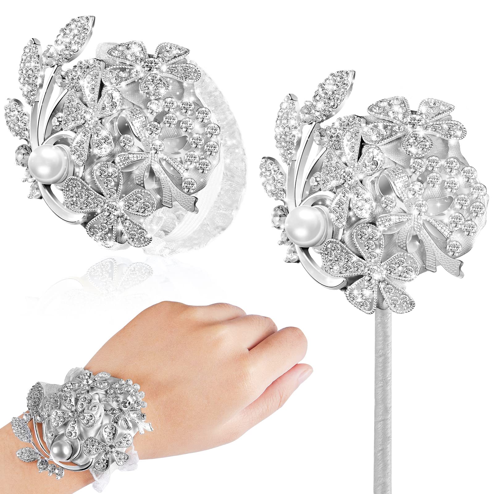 Fleurs de mariage au poignet en soie strass pour cérémonie et fête prénuptiale