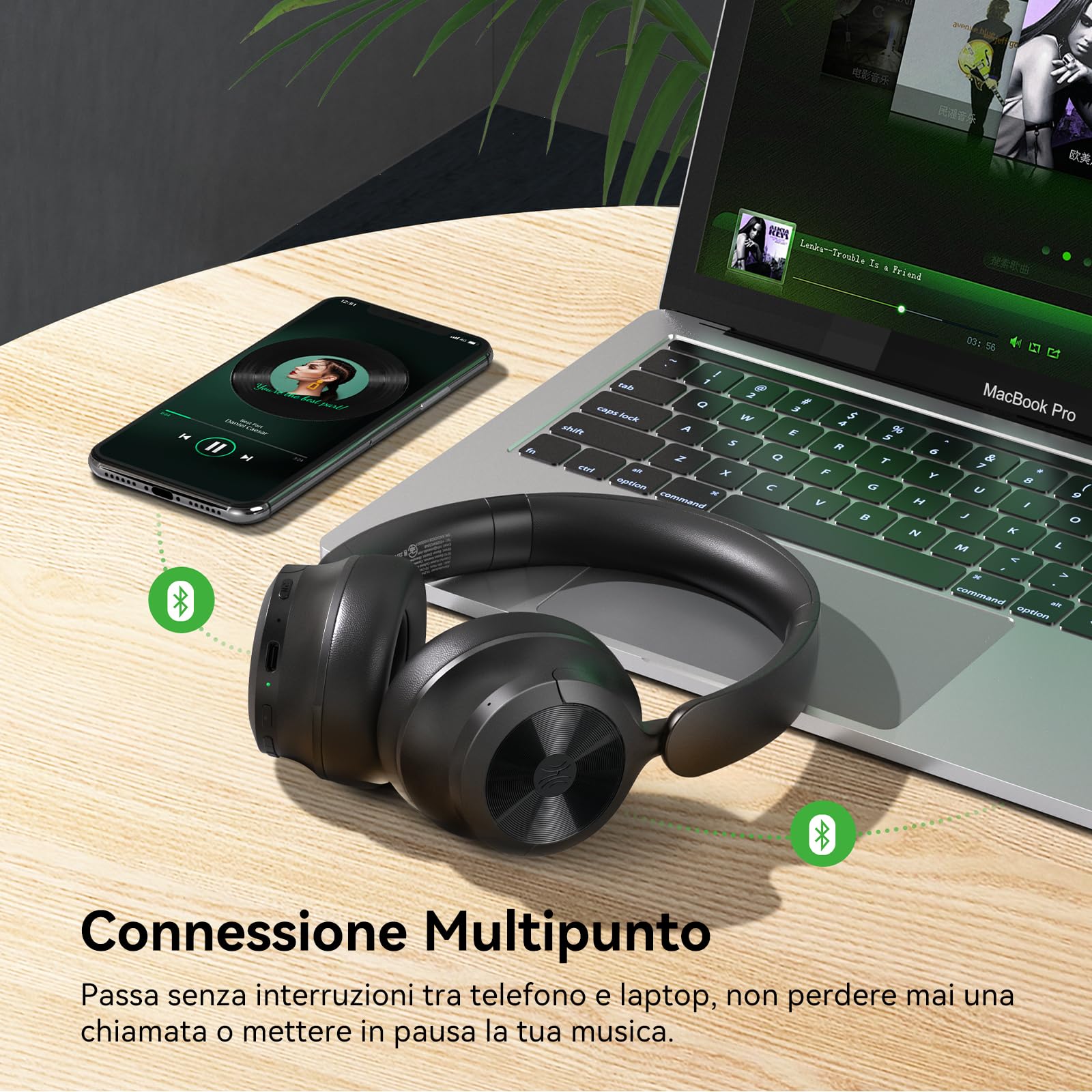 OneOdio Focus A1 Pro Cuffie On-Ear Wireless con Cancellazione Attiva del Rumore Ibrida, Ultra Leggere 200G, Batteria da 70 Ore con Ricarica Rapida, Bluetooth 6.0, Chiamate Nitide, Portatili Leggere