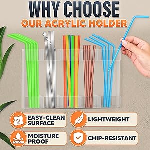 9.5" Large Acrylic Straw Holder for Cabinet Door with Stickers Peel and Stick Straw Holder for Drawer, for Straws, Makeup Brushes, Kitchen Utensils Includes Strong Adhesive Tape for Easy Mounting