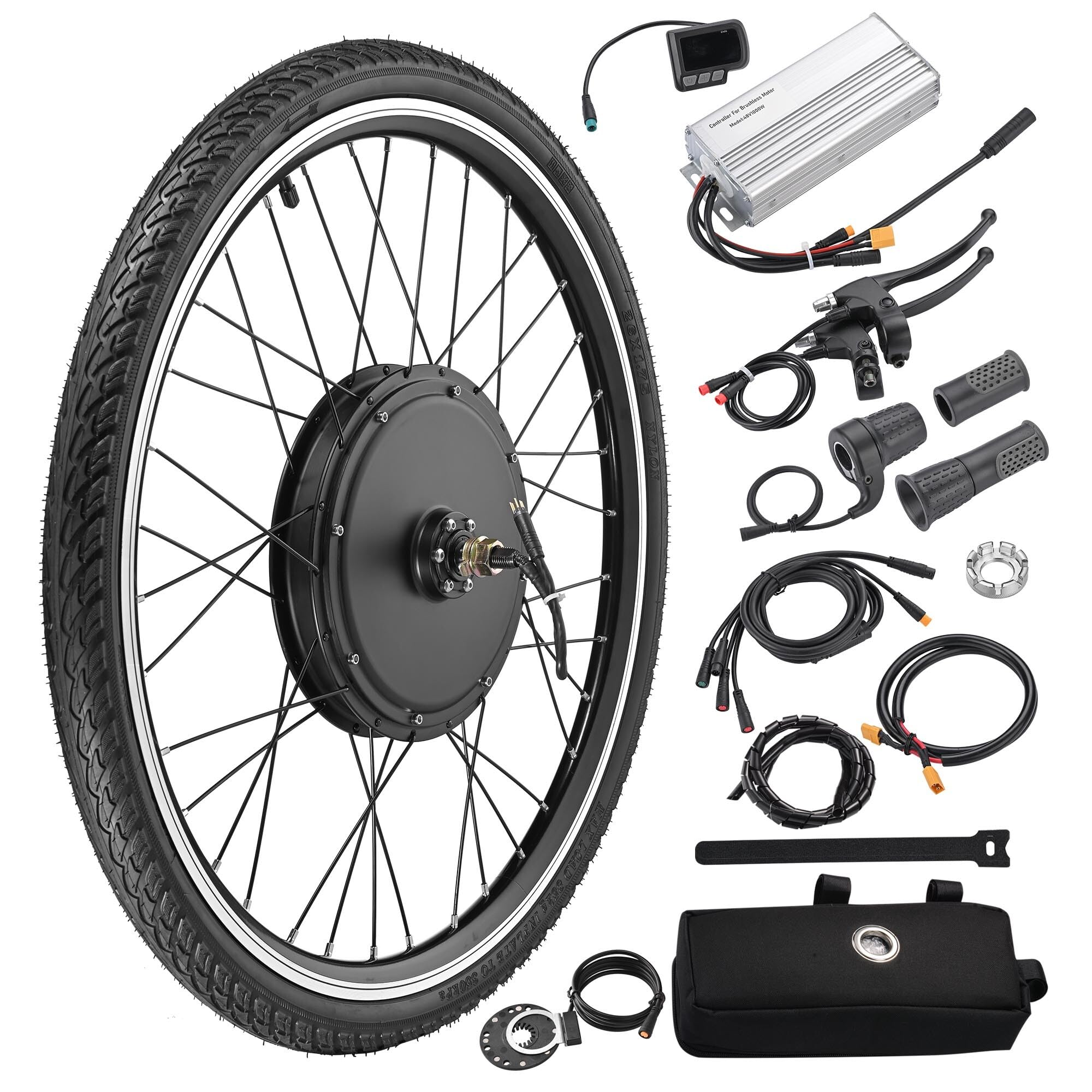 AW Electric Bike Conversion Kit 48V 1000W 26" Front Wheel Powerful Motor, Dual Mode Controller, W/LCD Display Twist Throttle PAS