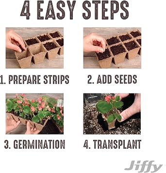 Jiffy Seed Starting Tray - Biodegradable, Plant Germination Cells - 20 Strips (200 Cells) - Peat