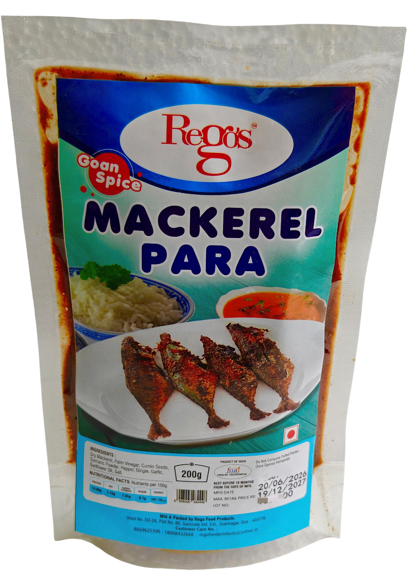 Rego's Mackerel Para 200g | Traditional Goan Pickled Dry Mackerel | Red Masala Paste with Vinegar | Spicy Seafood Pickle | Ready to Eat-image-3