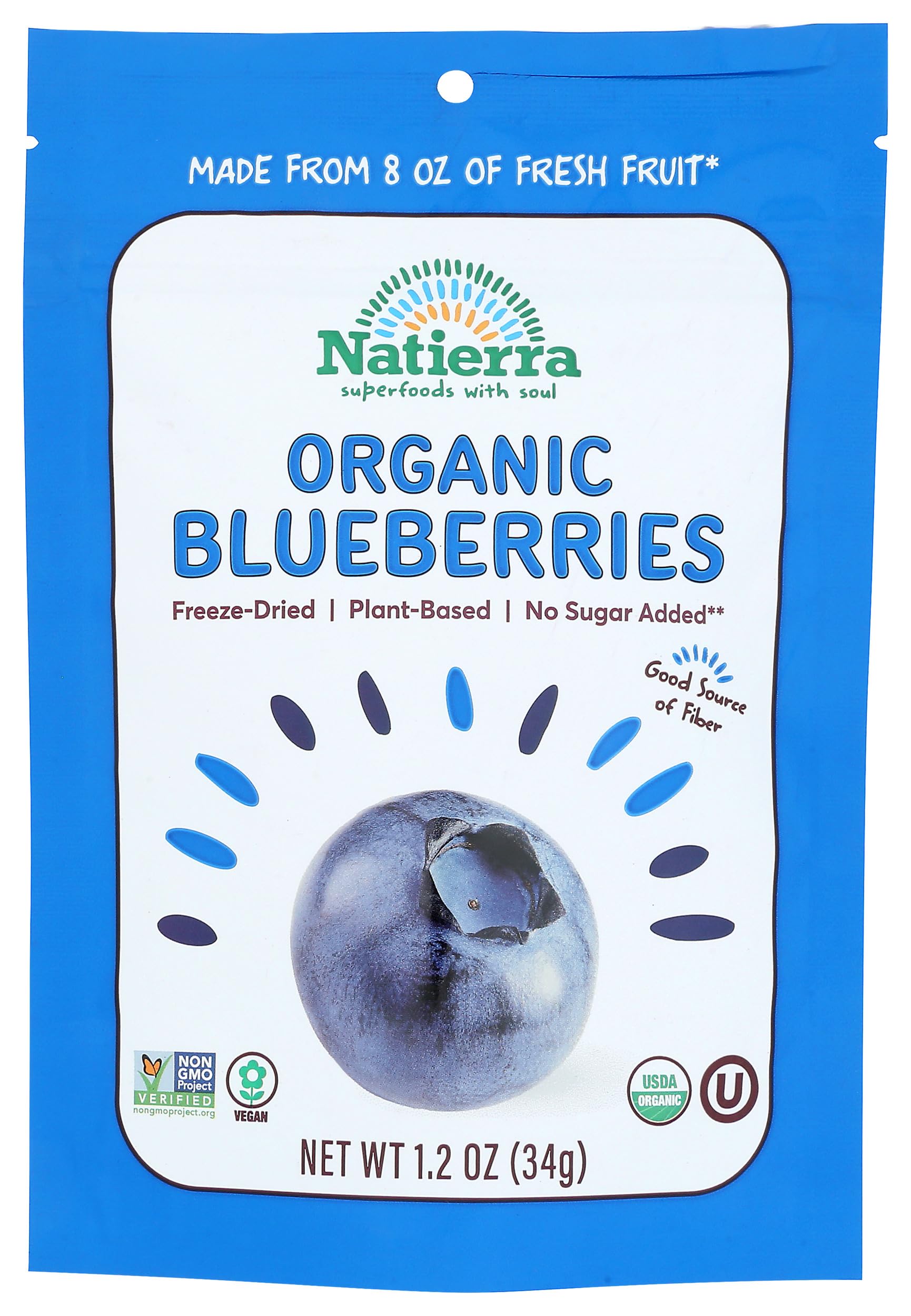 NATIERRA Nature's All Foods Organic Freeze-Dried Blueberries, Non-GMO & Vegan, 1.2 Ounce