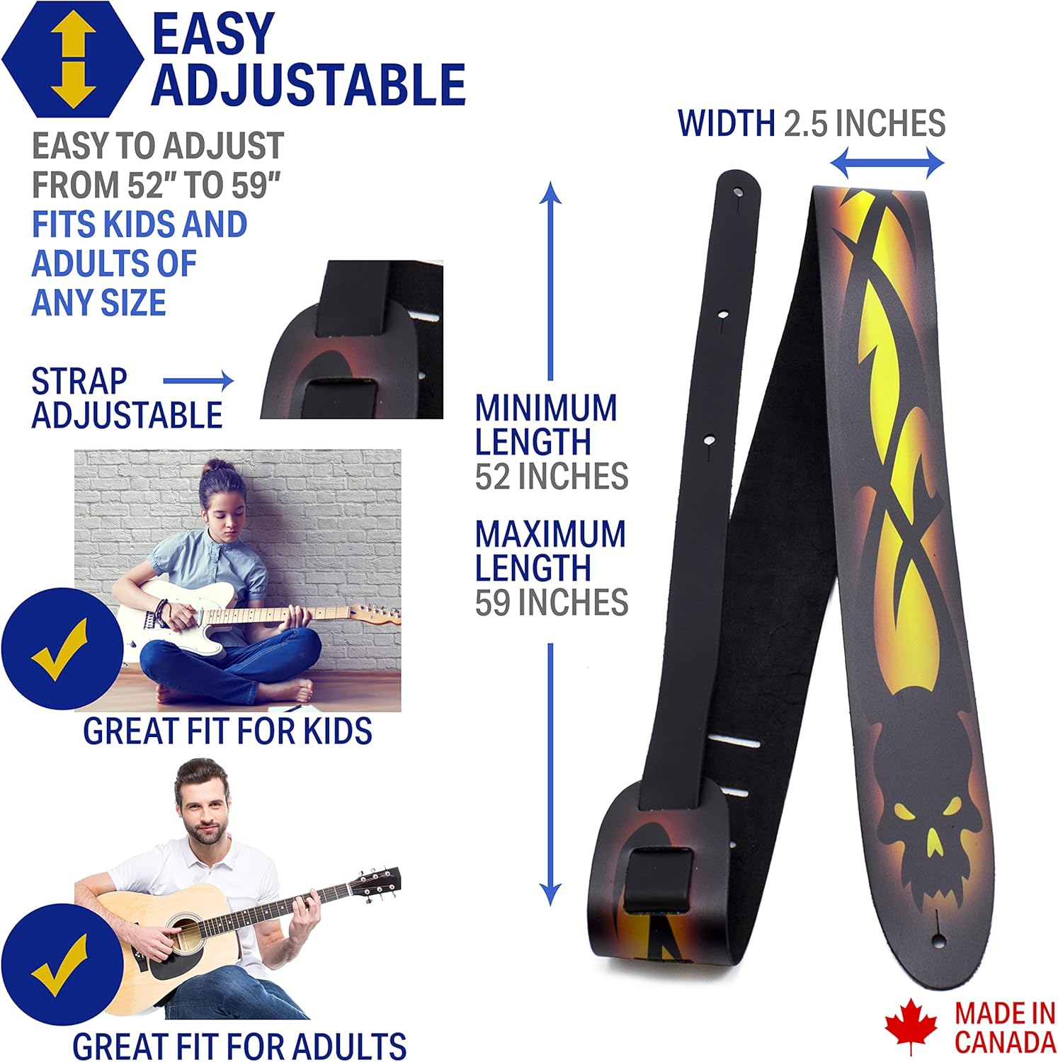 Perri's Leathers Ltd. Direct To Leather Guitar Straps: Bold Designs for Acoustic/Bass/Electric Guitars - Made in Canada
