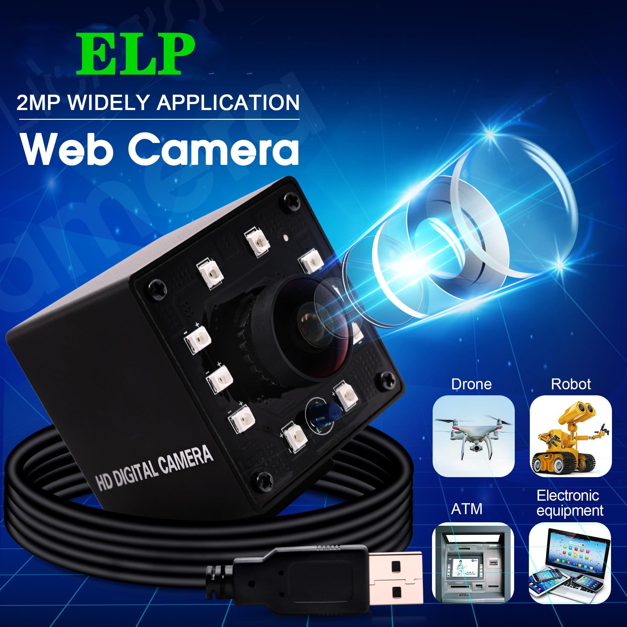 ELP Cámara USB 1080P gran angular 170 grados ojo de pez webcam Full HD visión nocturna infrarroja PC 100 fps / 60 fps Video Web Cam con IR Cut