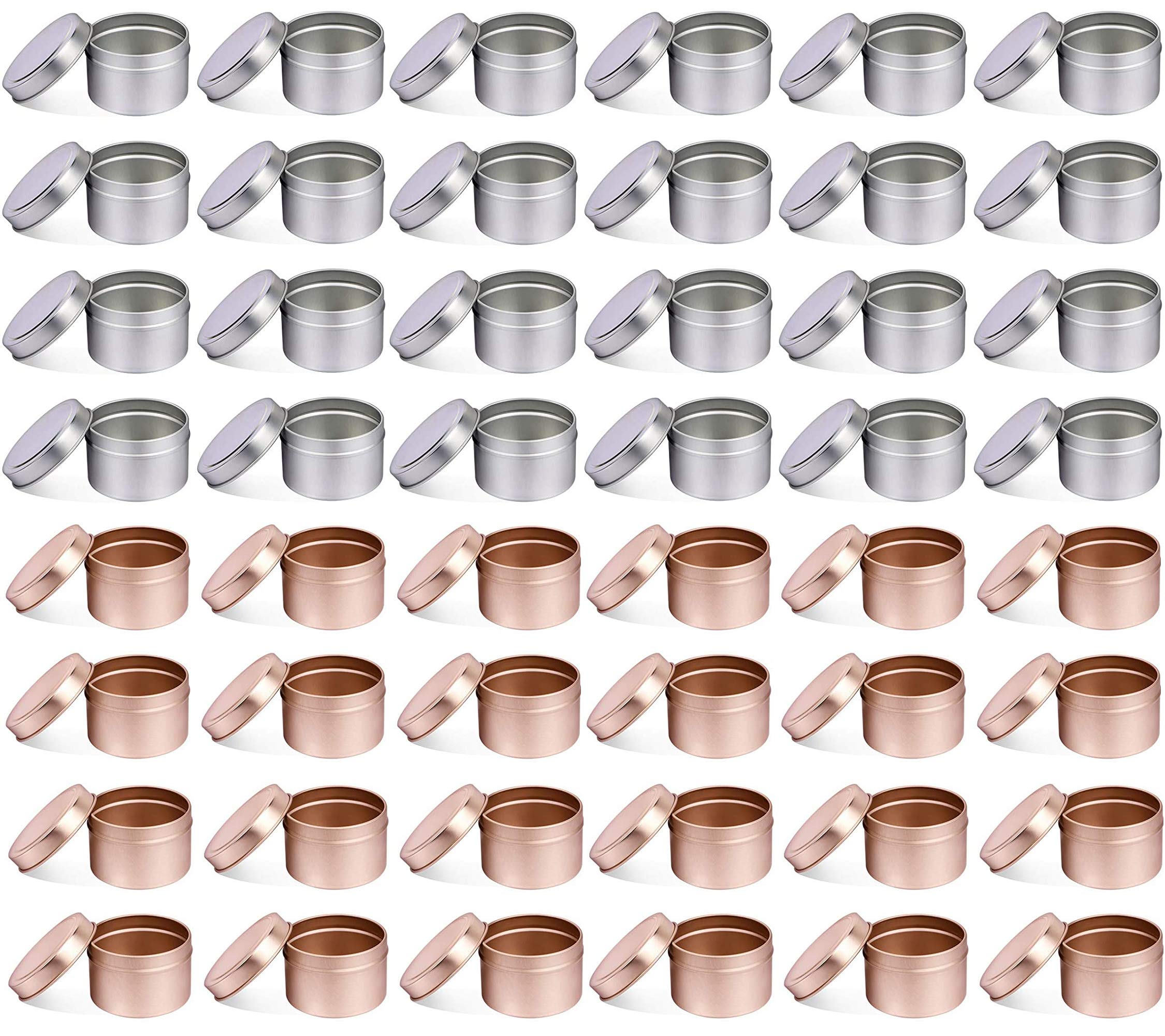48 PCS 5 OZ frascos para hacer velas de ronda de vela del Metal latas de reutilizable vela latas de bricolaje arte manualidades suministros (5OZ,24PCS Silver+24PCS RoseGold)