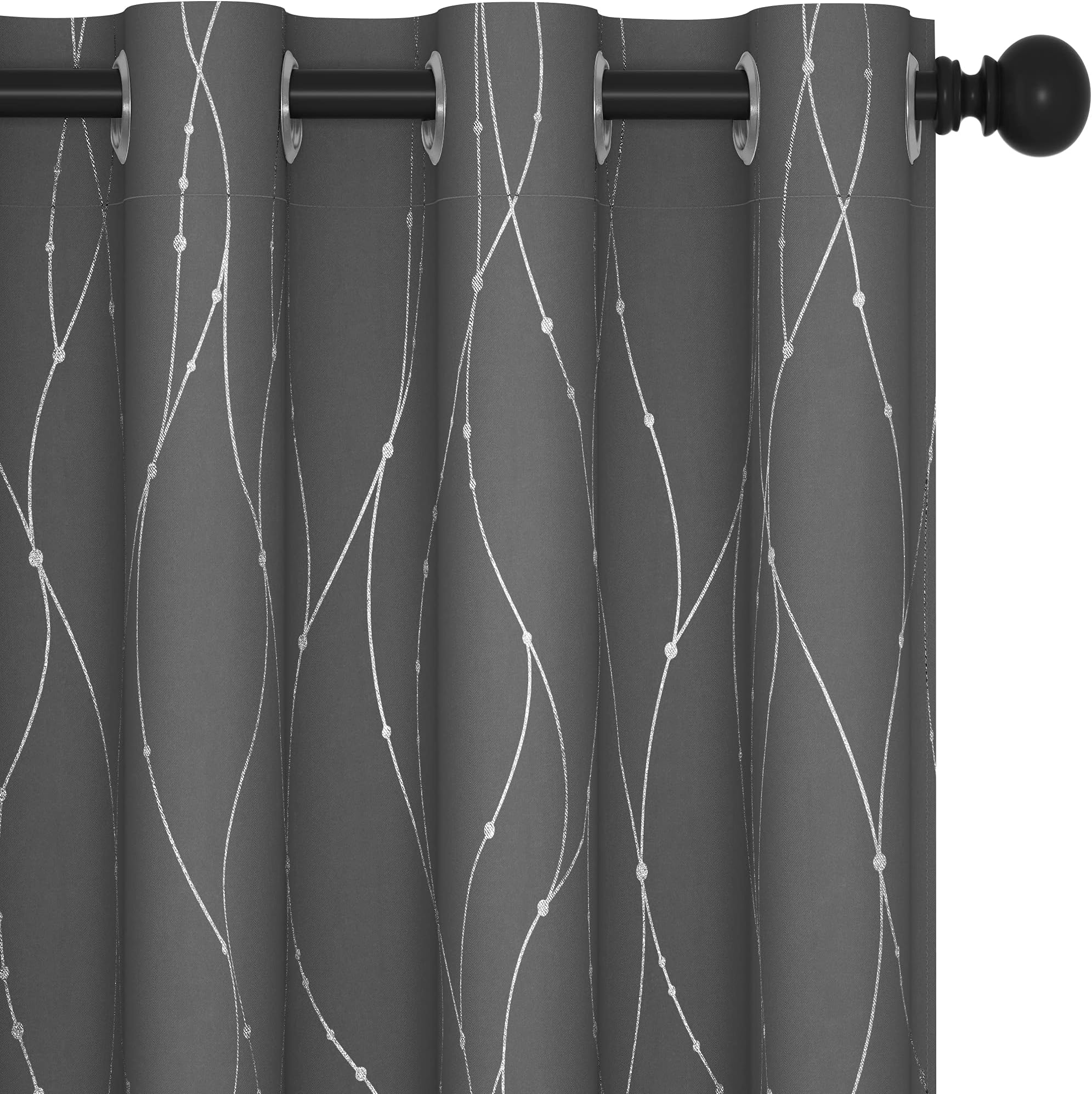 Blackout Curtains, Grey Curtain, Thermal Insulated Soundproof Curtain Drapes, Wave Dot Foil Print, 52 x 84 Inch, 2 Panels, Machine‑Washable Privacy Window Drape for Bedroom Living Room Office