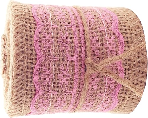 Miniatura 3 de LWR CRAFTS Cinta de arpillera natural con encaje (rosa)