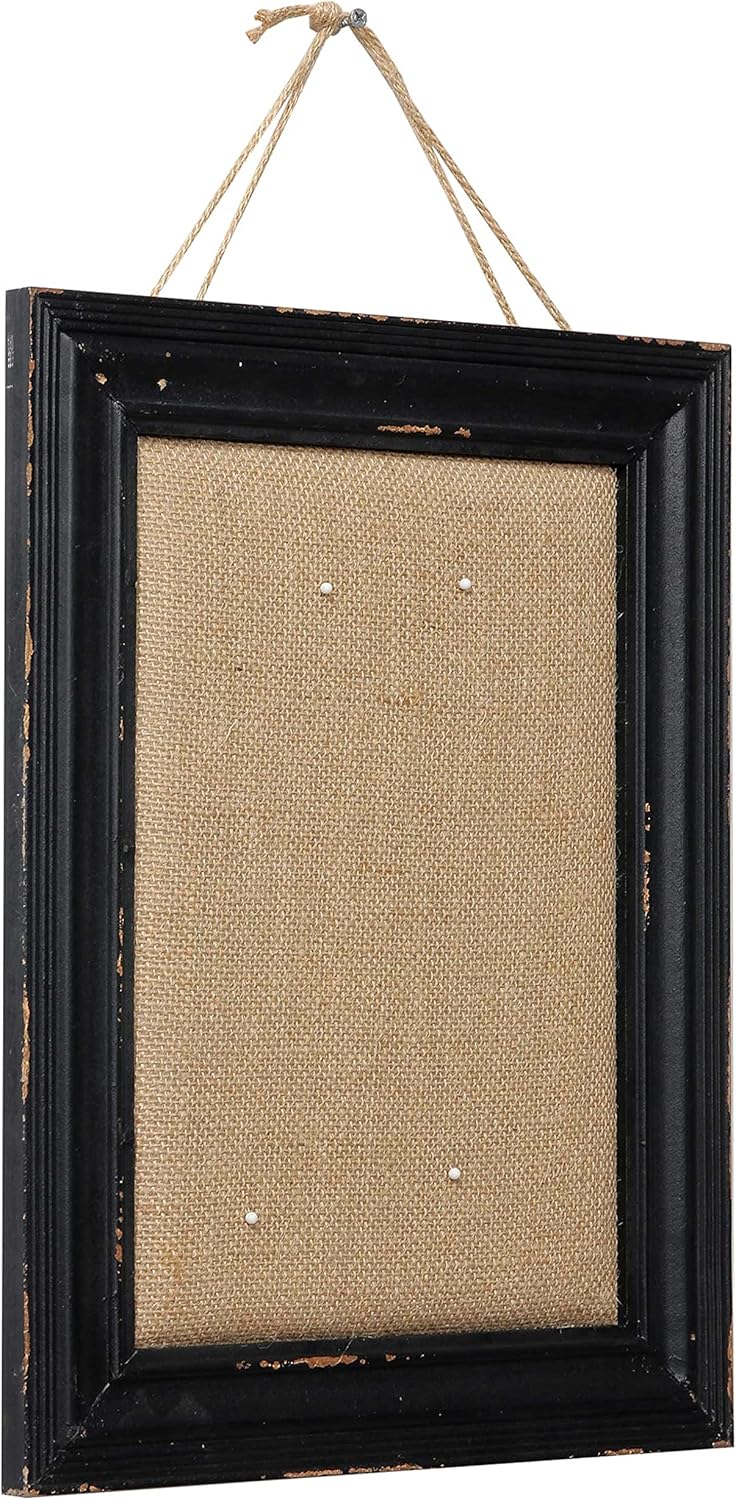 SOFE Hanging Linen Small Bulletin Board, 15.7×12 Inches Decorative Cork Boards for Walls with Black Frame, Wood Vision Board Farmhouse Pin Board for Home Office School, Rustic Memo Board Display Photo