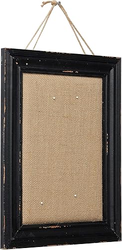 SOFE Tablón de anuncios pequeño de lino colgante, 15.7 x 12 pulgadas, tableros decorativos de corcho para paredes con marco negro, tablero de visión