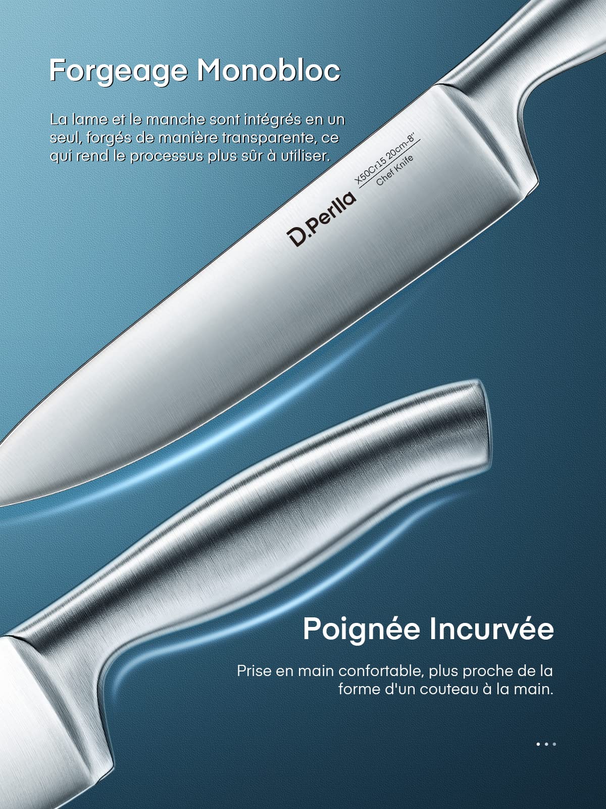 D.Perlla 14 Pièces Set de Couteaux de Cuisine, pour Chef Professionnel, Forgé à Partir D'acier Inoxydable à Haute Teneur en Carbone, Porte Couteau en Acrylique