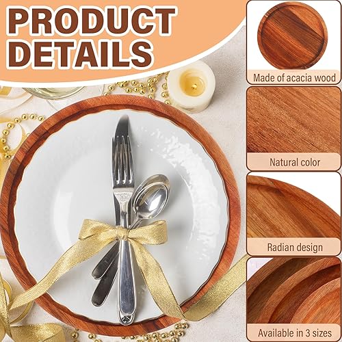 Miniatura 3 de Roshtia Juego de 15 platos de madera de acacia, platos redondos de madera, platos de queso charcutería, bandejas para servir alimentos a granel para