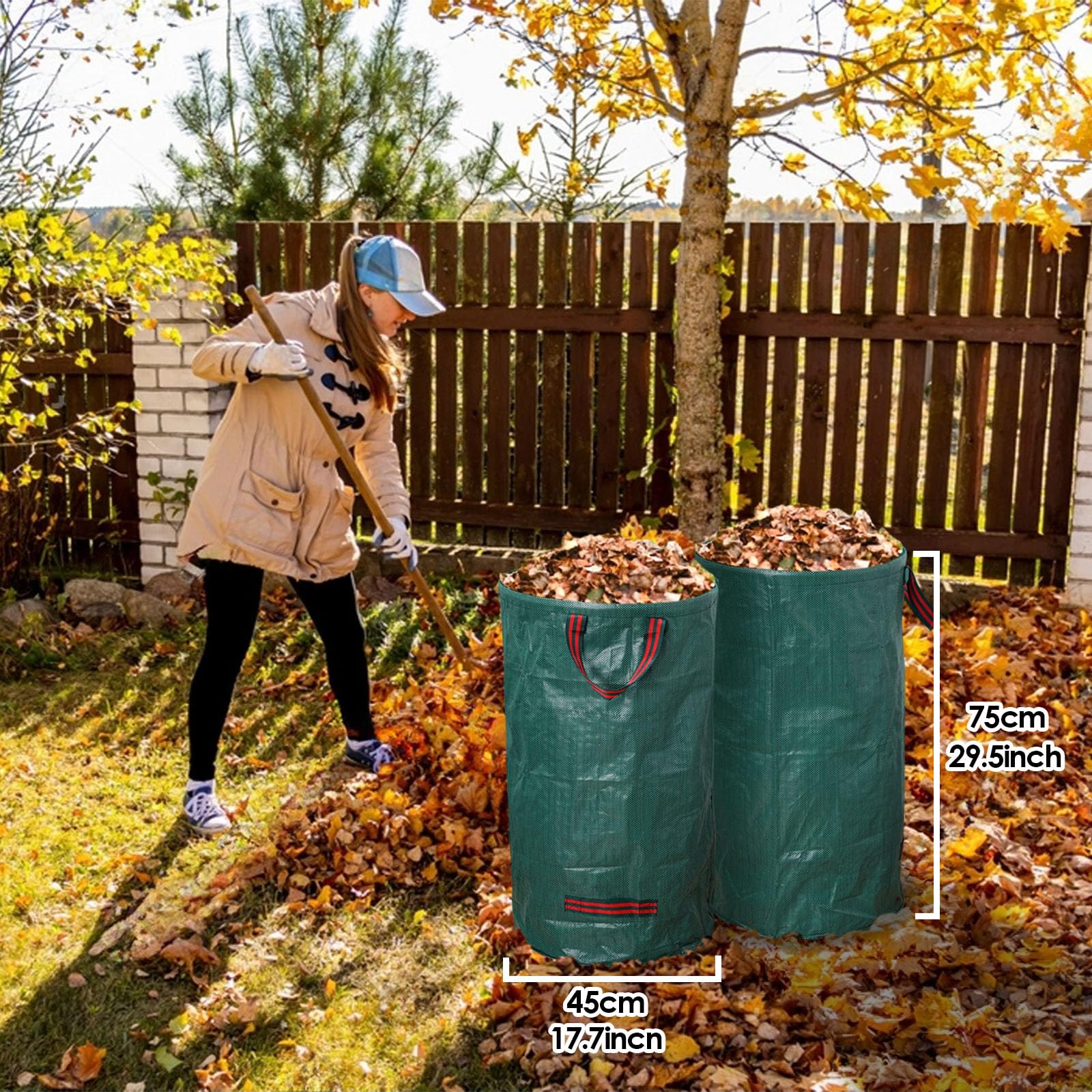 Confezione da 3 sacchetti per rifiuti da giardino, riutilizzabili, resistenti, pieghevoli, con anello in plastica, con guanti da giardinaggio, cestino per rifiuti da cortile, per foglie, detriti del
