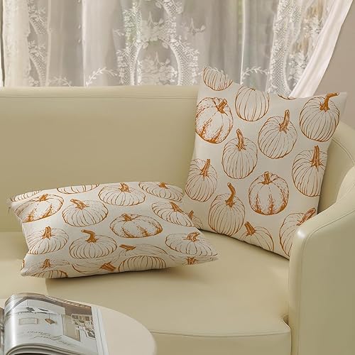 Miniatura 5 de Fundas de almohada decorativas de otoño de 20 x 20 pulgadas, juego de 2 fundas de almohada de otoño naranja calabaza hojas de arce para exteriores,