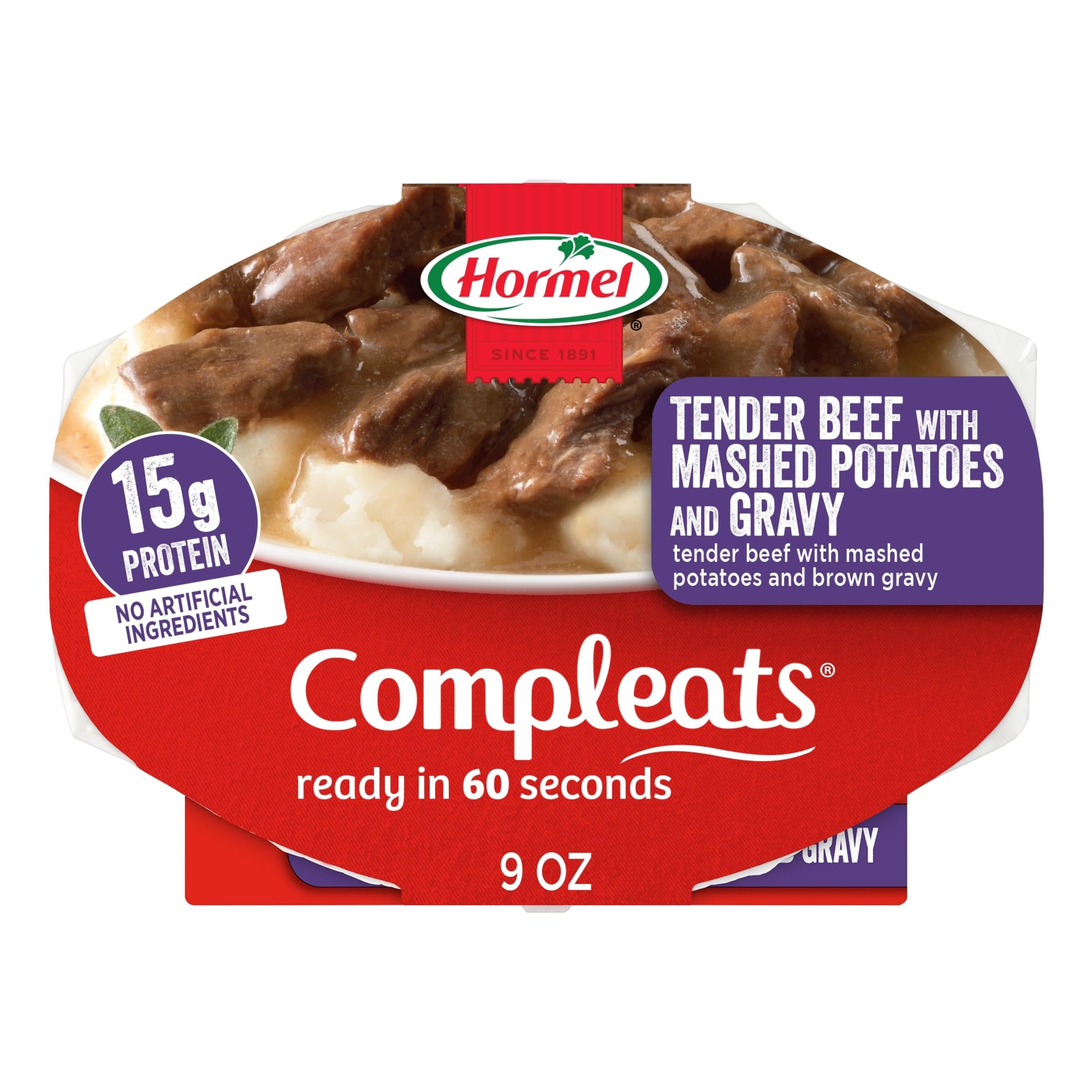 Hormel CompleatsBeef Steak Tips with Mash Potatoes, 9-Ounce Microwavable Bowls (Pack of 6)