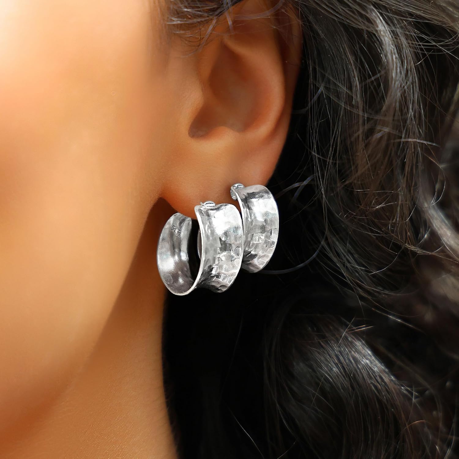 JEAN RACHEL JEWELRY 925 Sterling Silver Hoop Earrings for Women – Small Curved Hoop – Hypoallergenic, Lead & Nickel Free Chunky Hoops