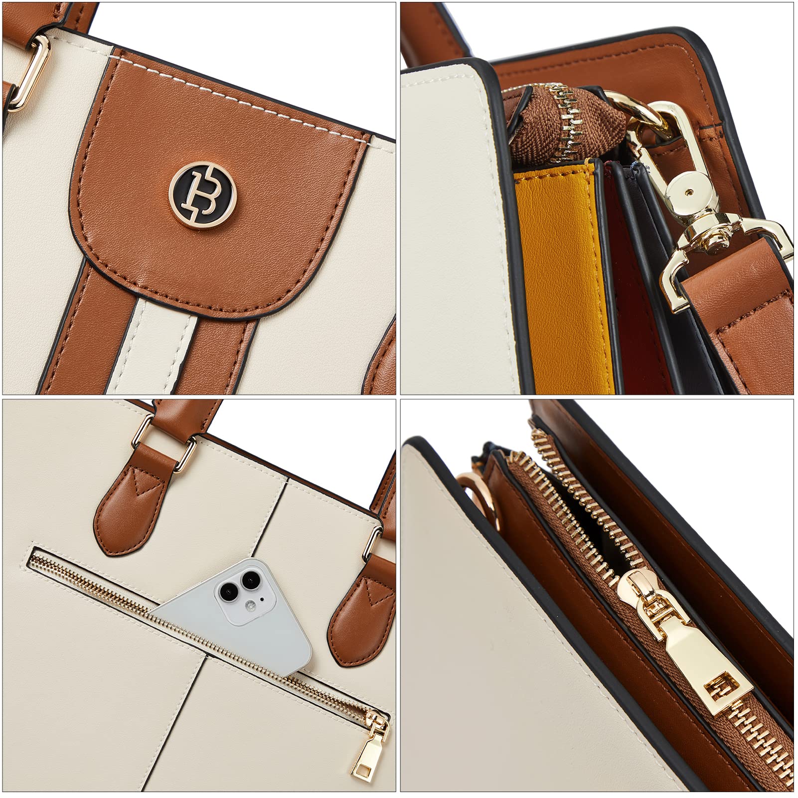 BOSTANTEN Maletín de cuero para laptop para mujer, bolsa de hombro de 15.6 pulgadas, bolsa de trabajo para computadora de negocios, beige (B-Beige), Duradero, vintage