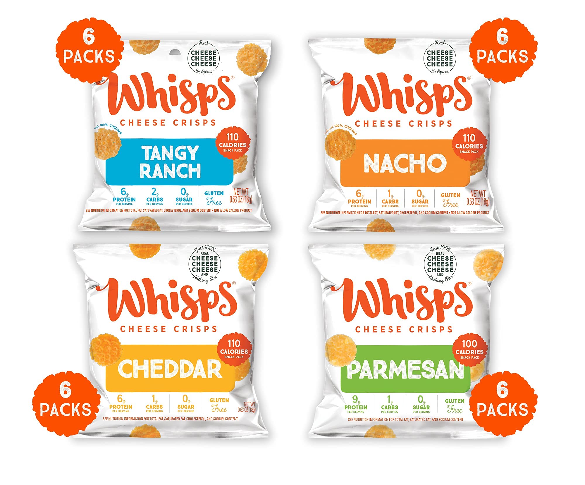 Whisps Cheese Crisps Parmesan, Nacho, Ranch, & Cheddar Cheese Snacks