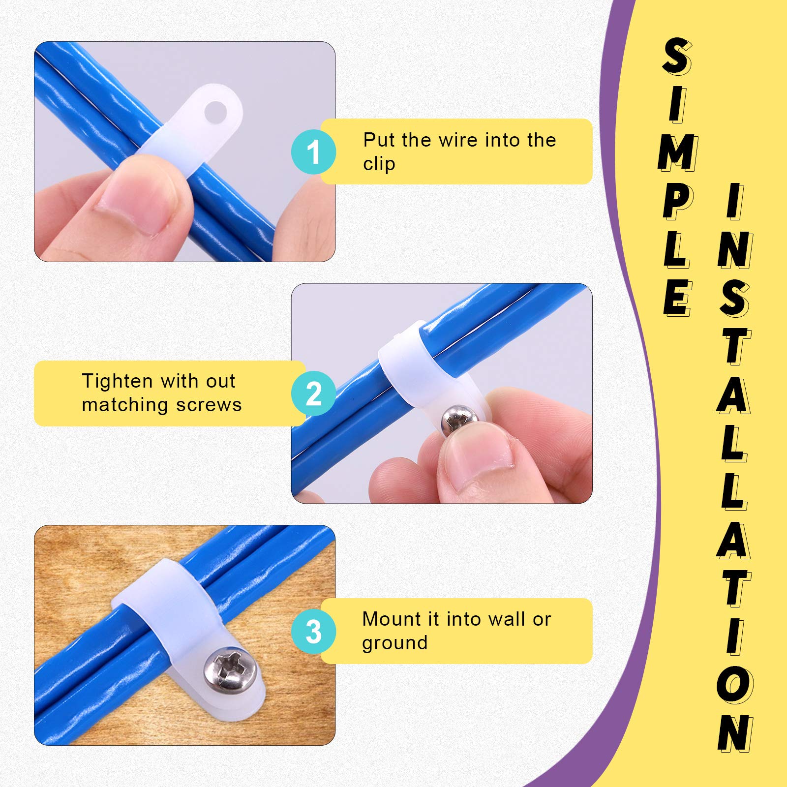 Rustark, set di morsetti per cavi da 1/4, in plastica di nylon, colore
