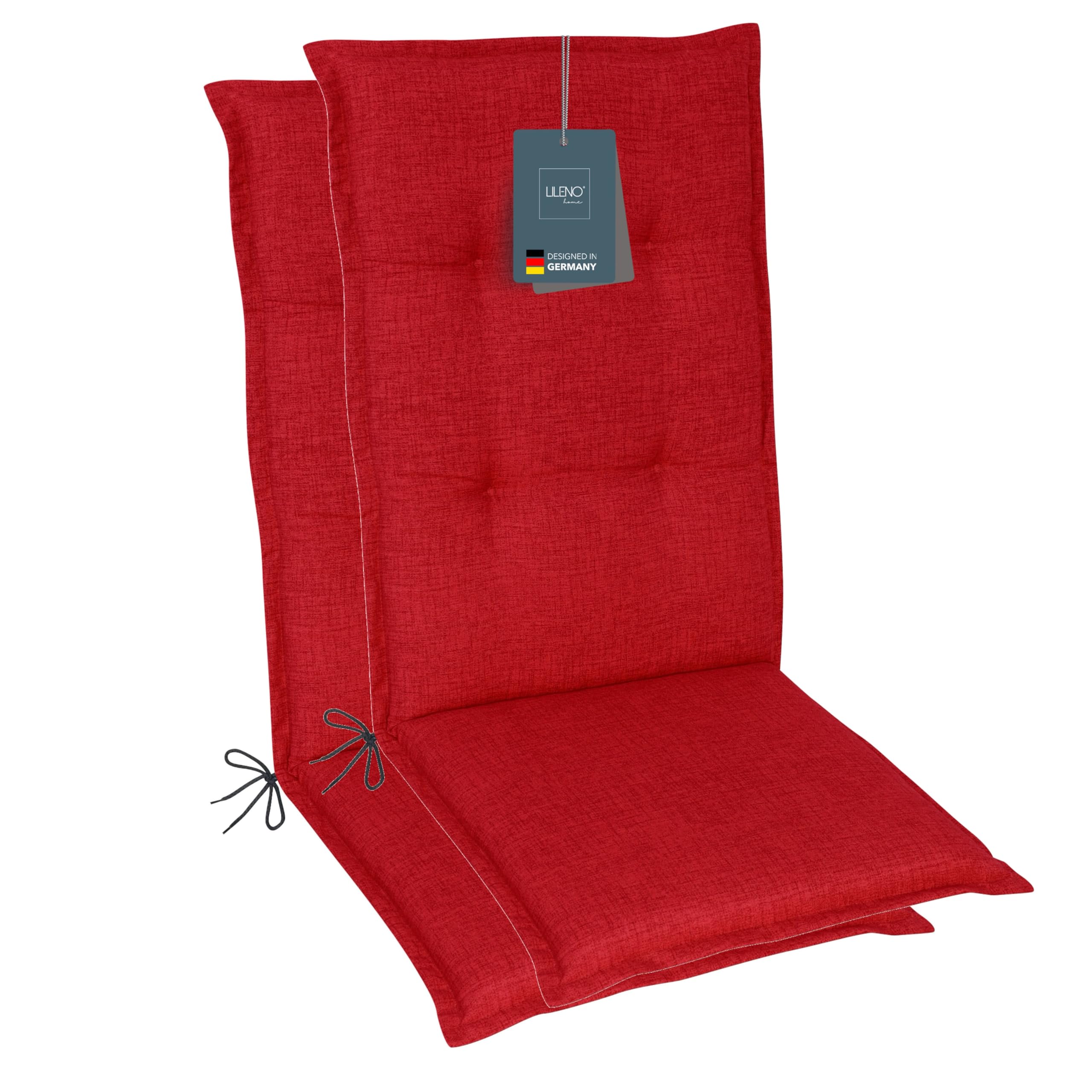 LILENO HOME Set di 2 cuscini per sedia da giardino con schienale alto, colore rosso, comodi cuscini per sedie da giardino e sedie pieghevoli