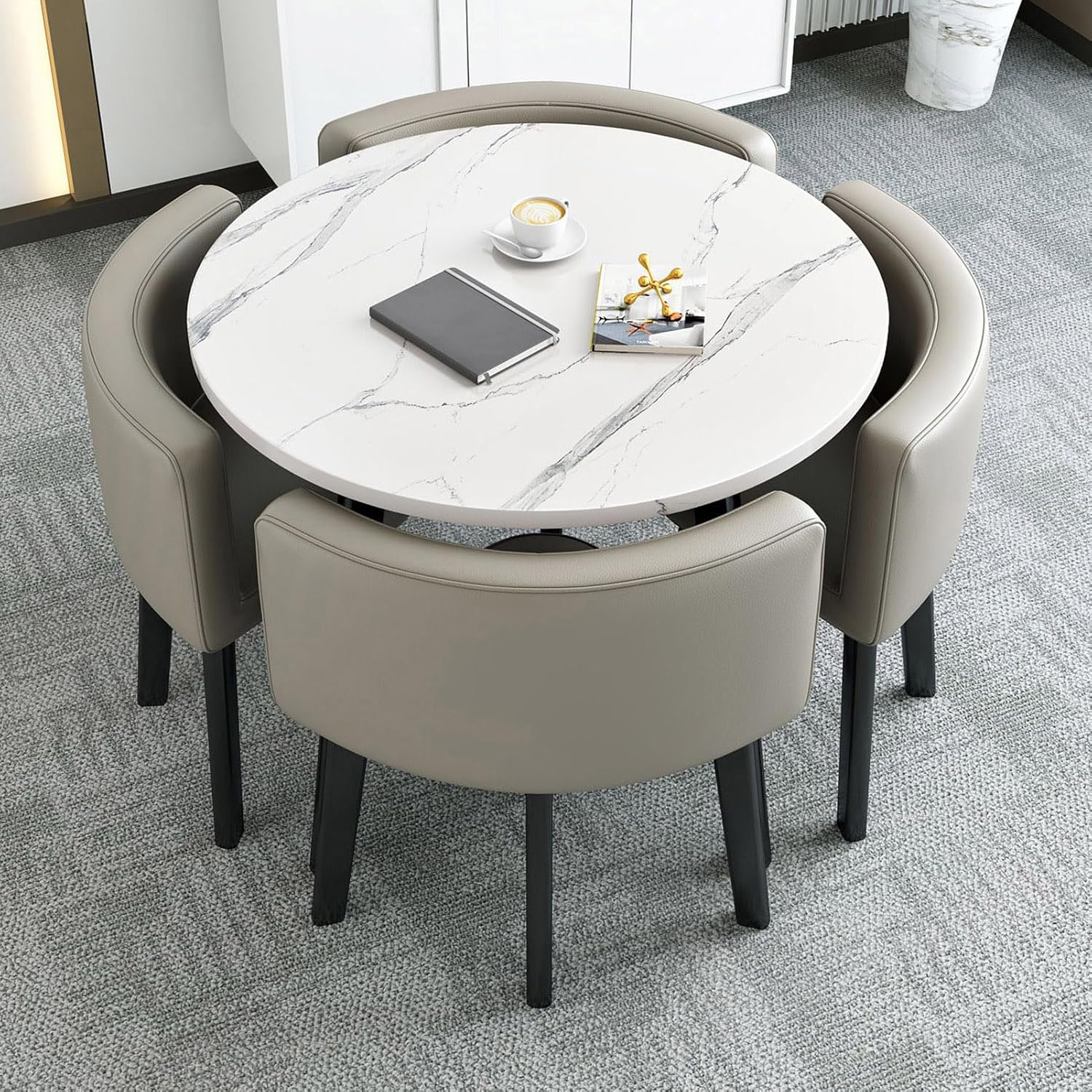 Office Reception Negotiation Table and Chair Set, Commercial Conference Table and Chair Combination, Small Coffee Dining Table and Chair Set for 4, Modern Kitchen Living Room Dining Room Furniture