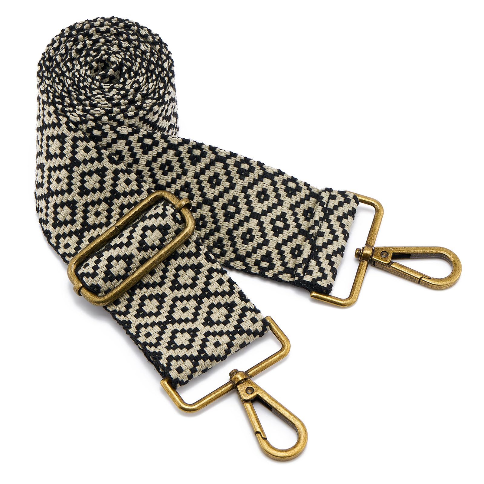 ZOOEASS Bronze Buckles Purse Strap, 2" Wide Crossbody Handbag Strap Adjustable Replacement Shoulder Strap Vintage Embroidery