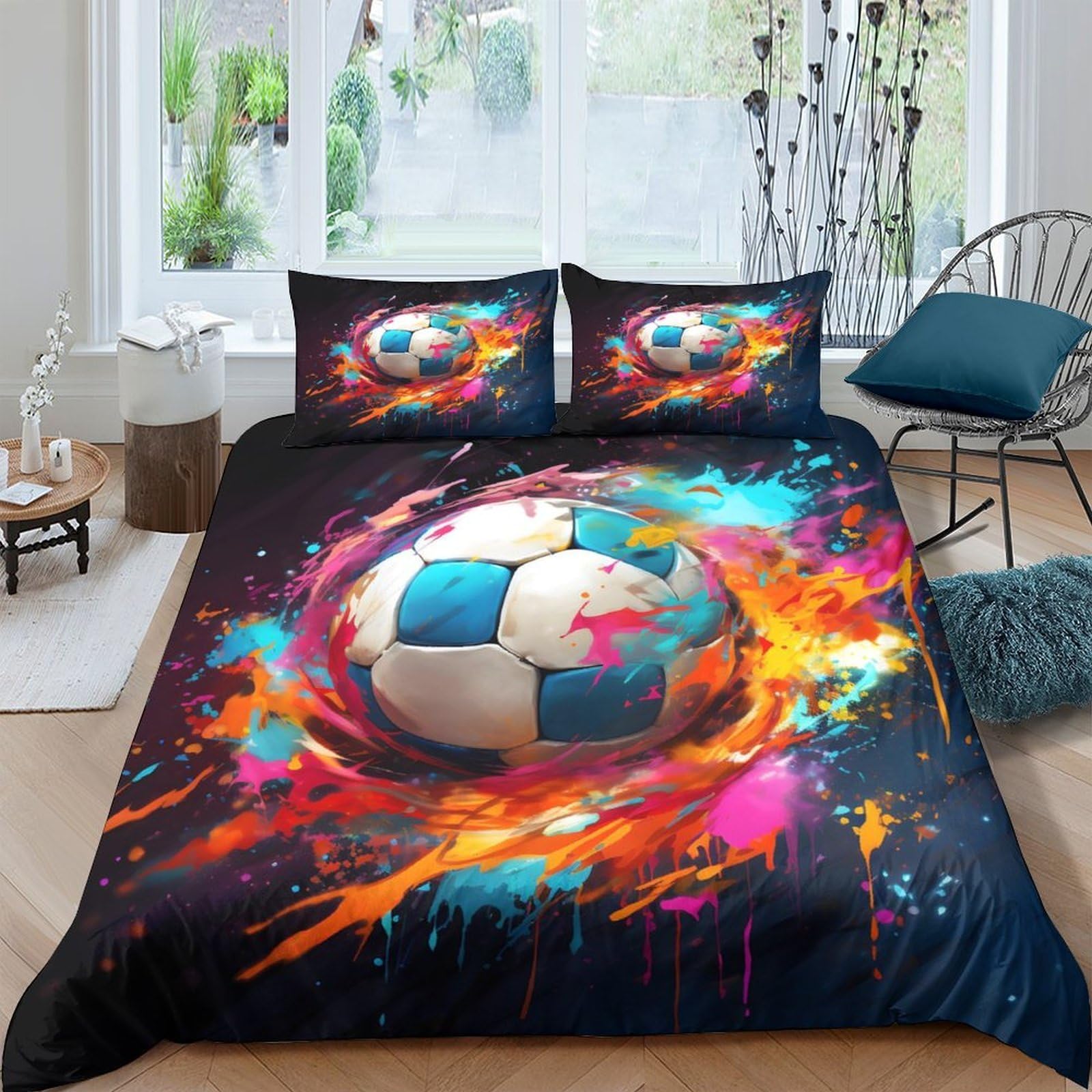 Ctjqhvkz Style-2 3D Printed Soccer Splash Fitted Sheet Microfiber Vibrant Watercolor Mattress Cover For Bedroom Dorm Decorative Single（135X200cm）