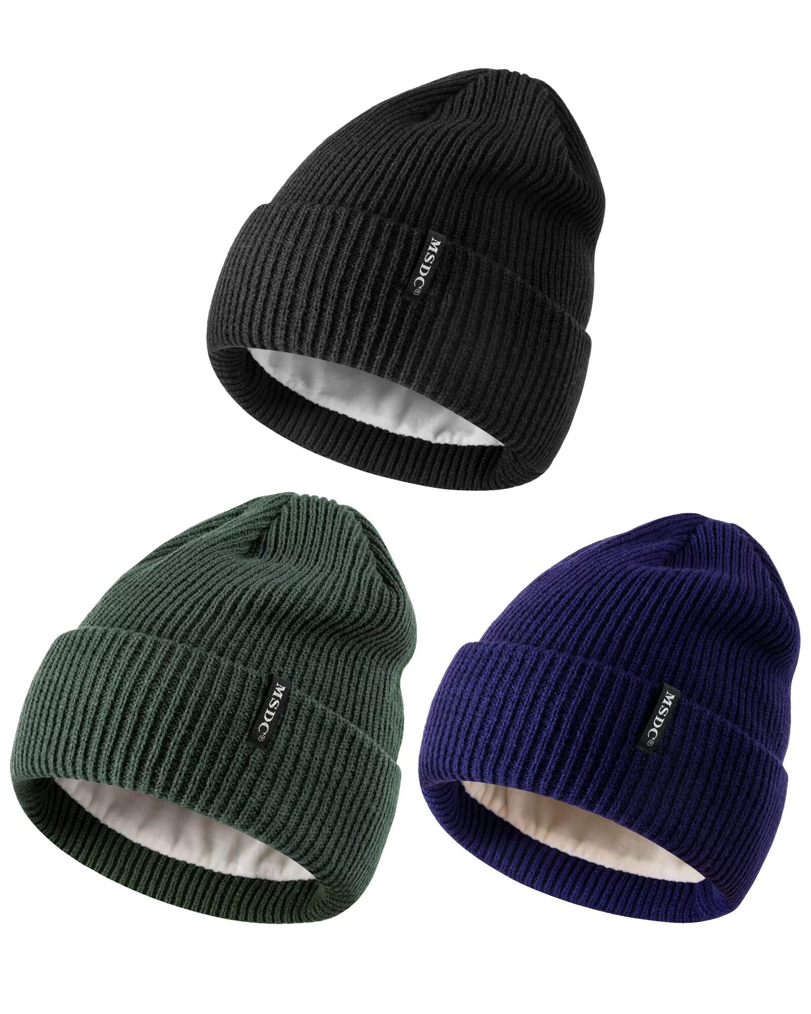 MSDC Beanies Women 3 Pack Winter Hats for Women Men Fleece Lined Warm for Cold Weather Beanie for