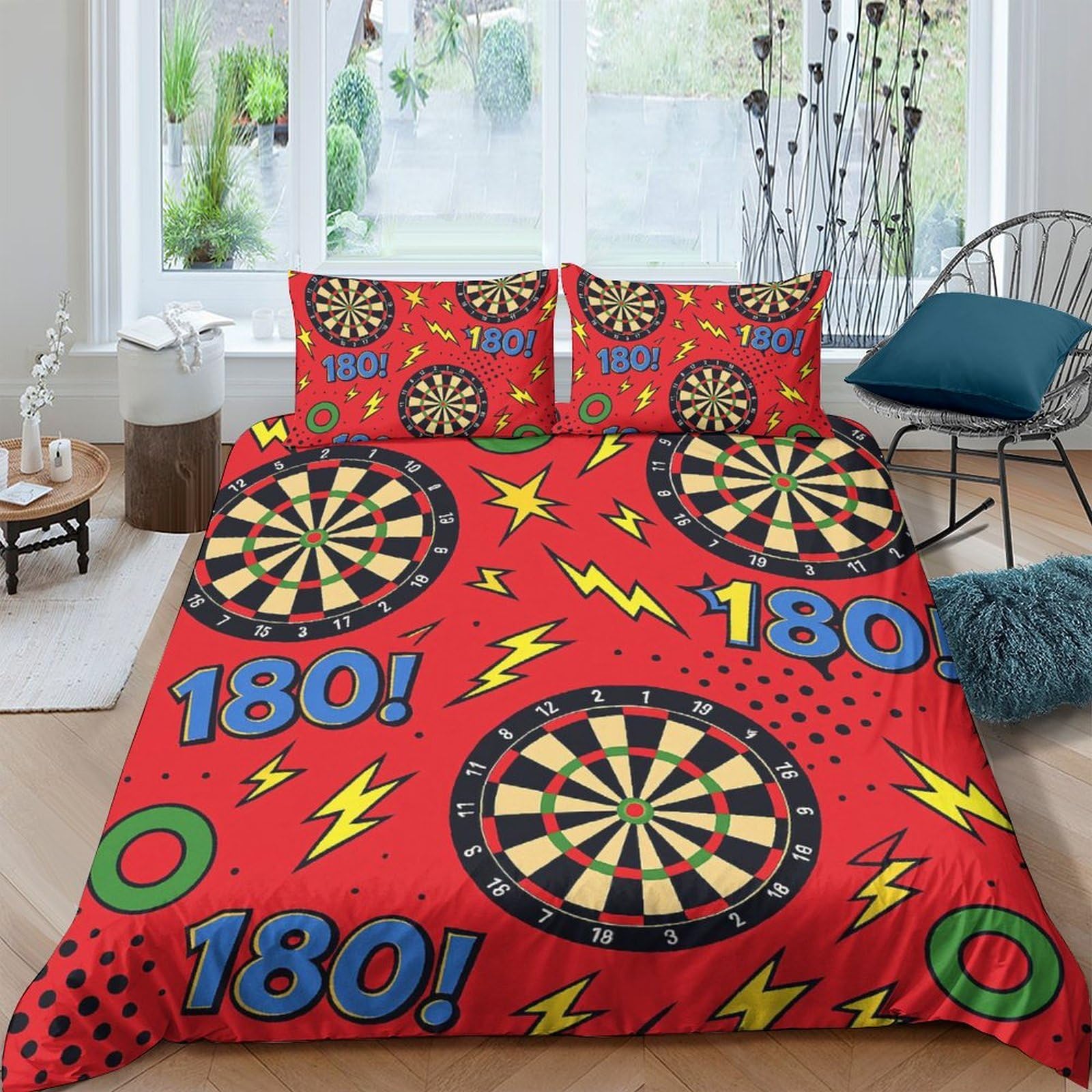 Ctjqhvkz Style-7 3D Printed Darts Target Fitted Sheet Microfiber Soft Red Lightning Bed Cover For Bedroom Guest Room Easy Care Single（135X200cm）