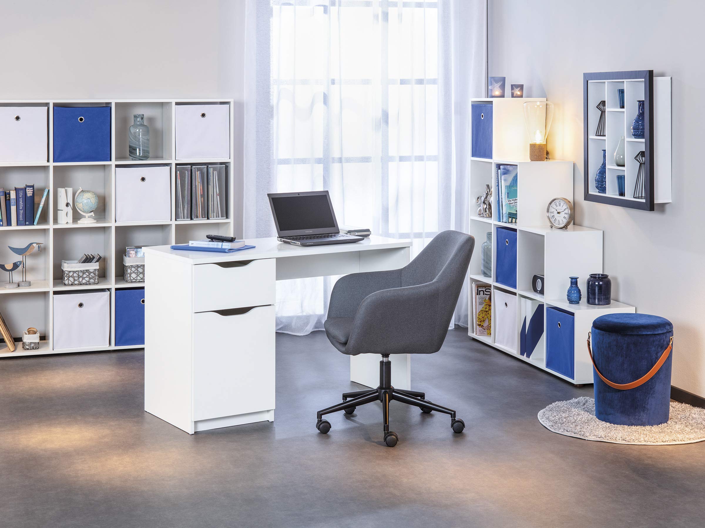 Inter Link - Sedia girevole - Sedia da ufficio - Home Office - Sedile a secchiello - Altezza regolabile - Ruote di sicurezza - Workrelaxed - Fino a circa 100 Kg - Grigio