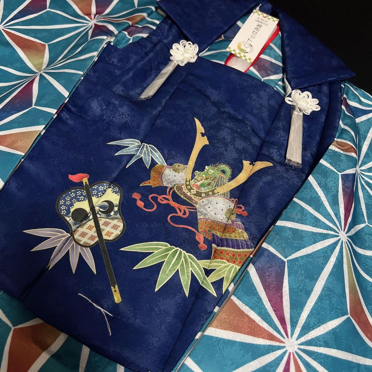 Amazon.co.jp: 麻の葉×青七五三 着物 被布 3歳男の子 6点セット