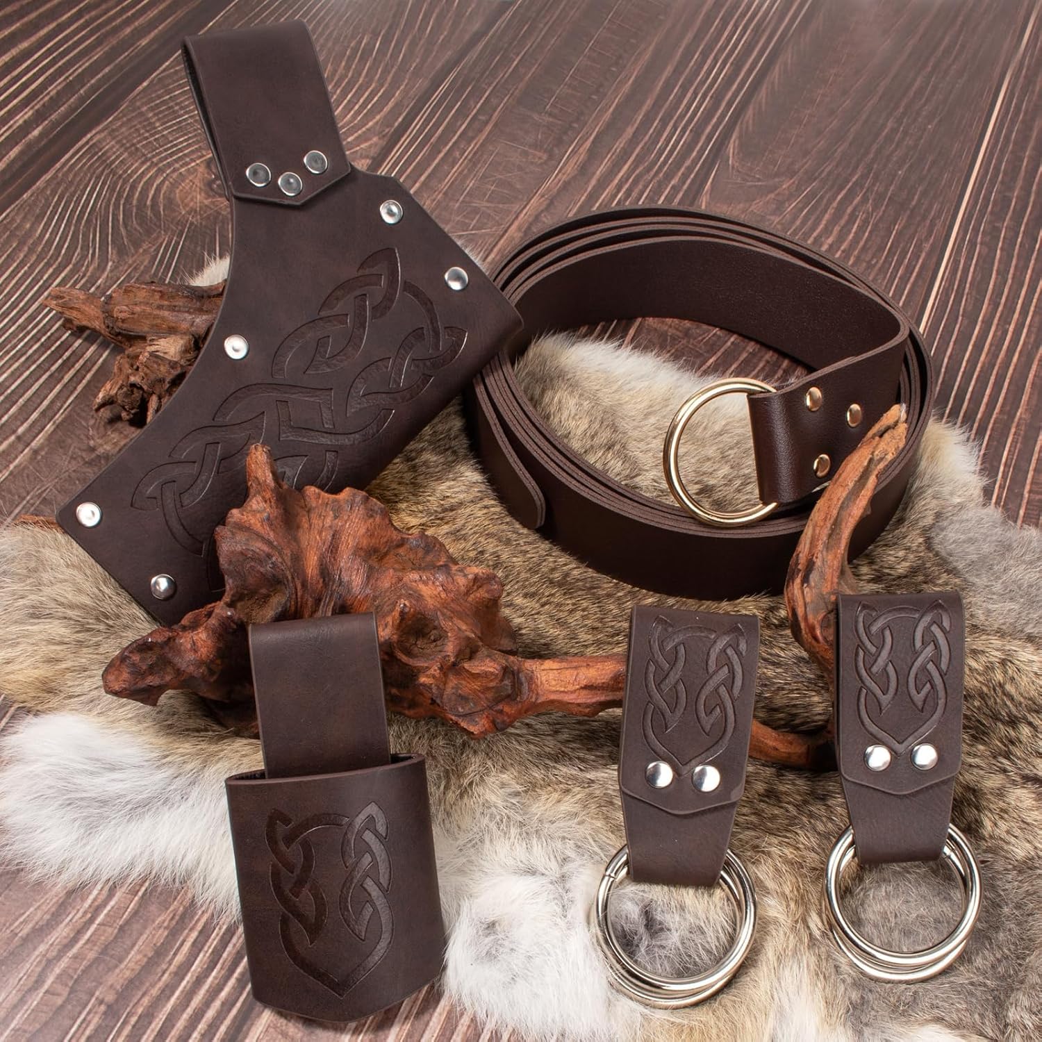 Shoulder Armor Pauldron Vial Witch Belt Pouch Waist Bag Retro Bracer Medieval Knight Robot Renaissance Cosplay Viking Costume (Brown)
