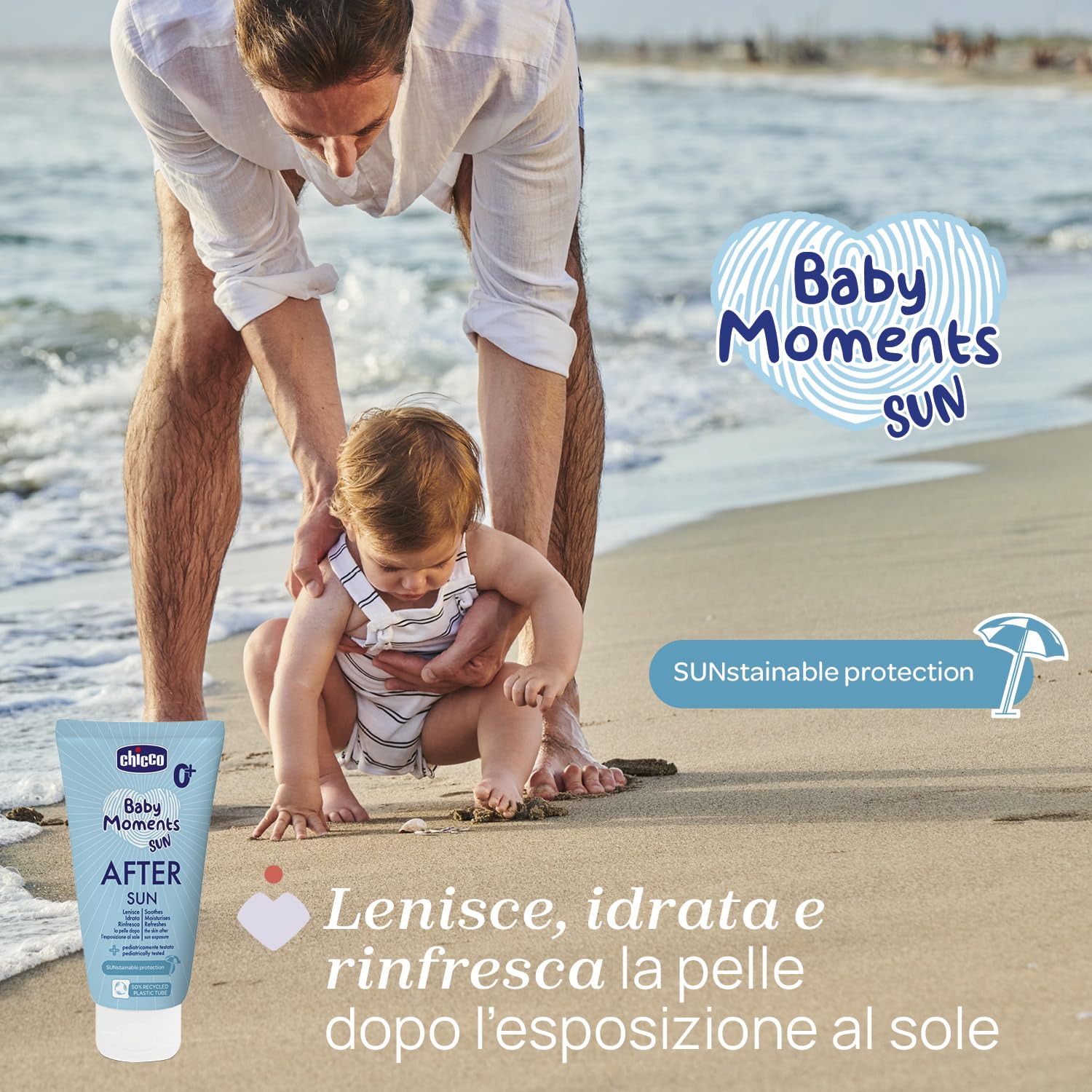 Chicco Latte Doposole, Lenisce la Pelle del Bambino Dopo l'Esposizione al Sole, Idrata la Pelle Arrossata, Texture Leggera, Offre Sollievo Immediato, Effetto Rinfrescante, 150 ml