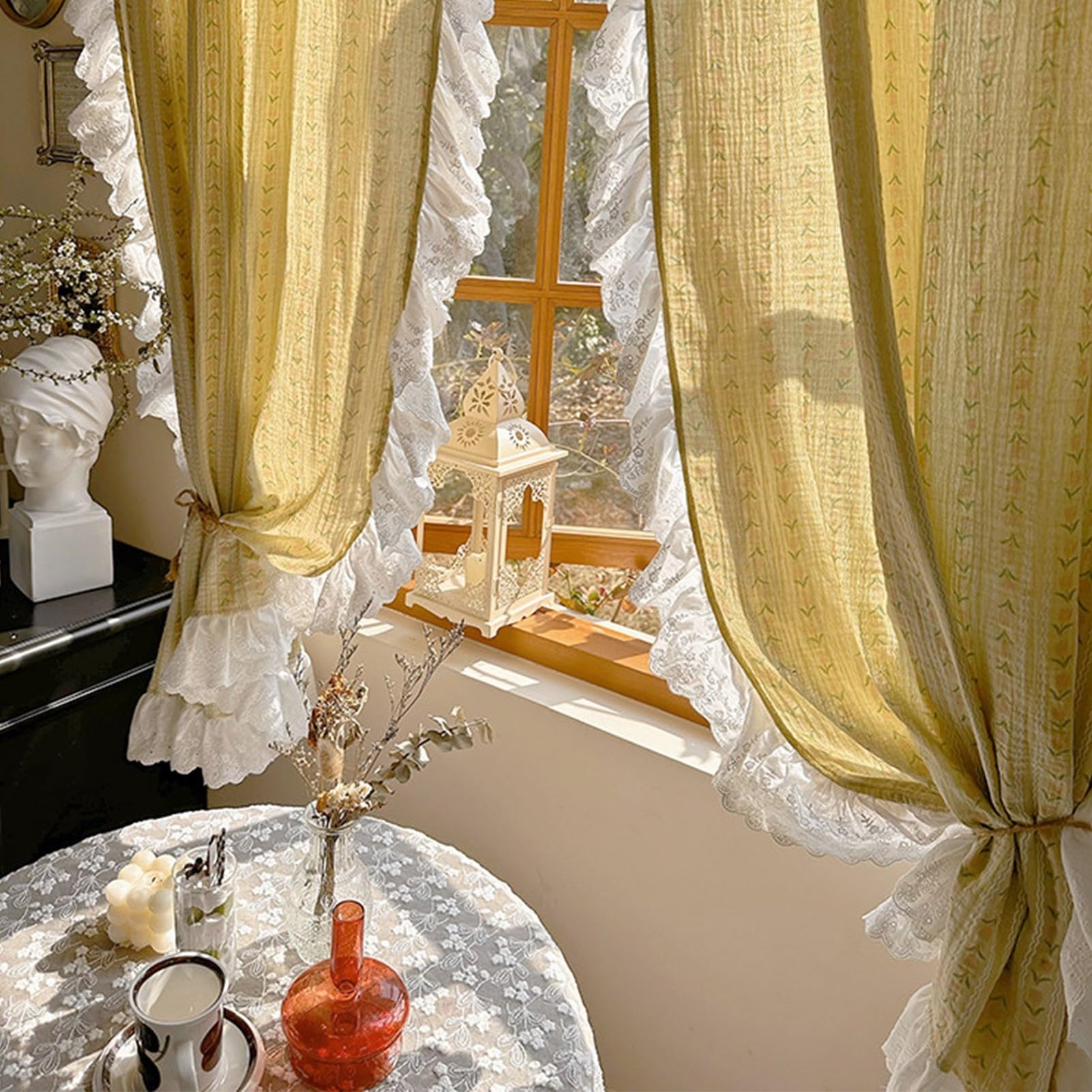 Pannello per Tende Velate Gialle Stile Cottage Vintage for Soggiorno