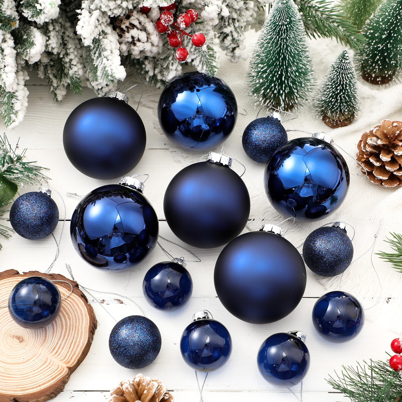 Vicenpal Set di 16 palline di Natale in vetro, decorazioni per albero di Natale, decorazioni per albero di Natale, lampadine da appendere per Natale, decorazioni per la casa e feste (blu)