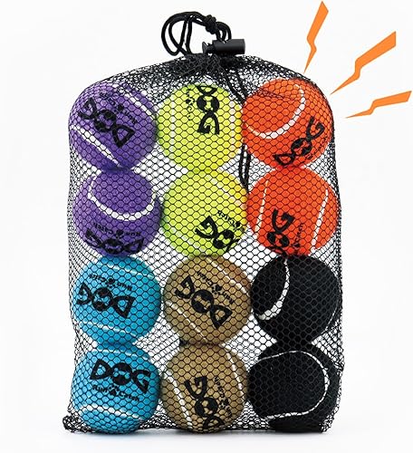 insum Pelotas de tenis chirriantes para perros, coloridas y fáciles de atrapar, paquete de 12 pelotas de tenis (esquia-2.0 pulgadas - 6 colores)