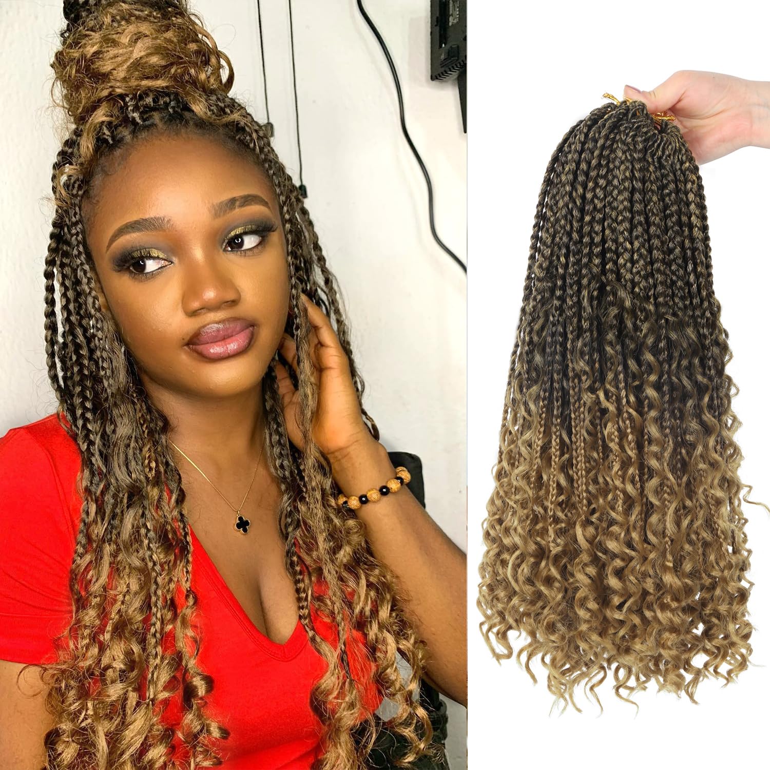 Goddess Box Braids Crochet Hair With Curly Ends 16 Inch Bohomian Box Braids Crochet Braids 8 Packs 3X Crochet Braids Synthetic Braiding Hair Extension