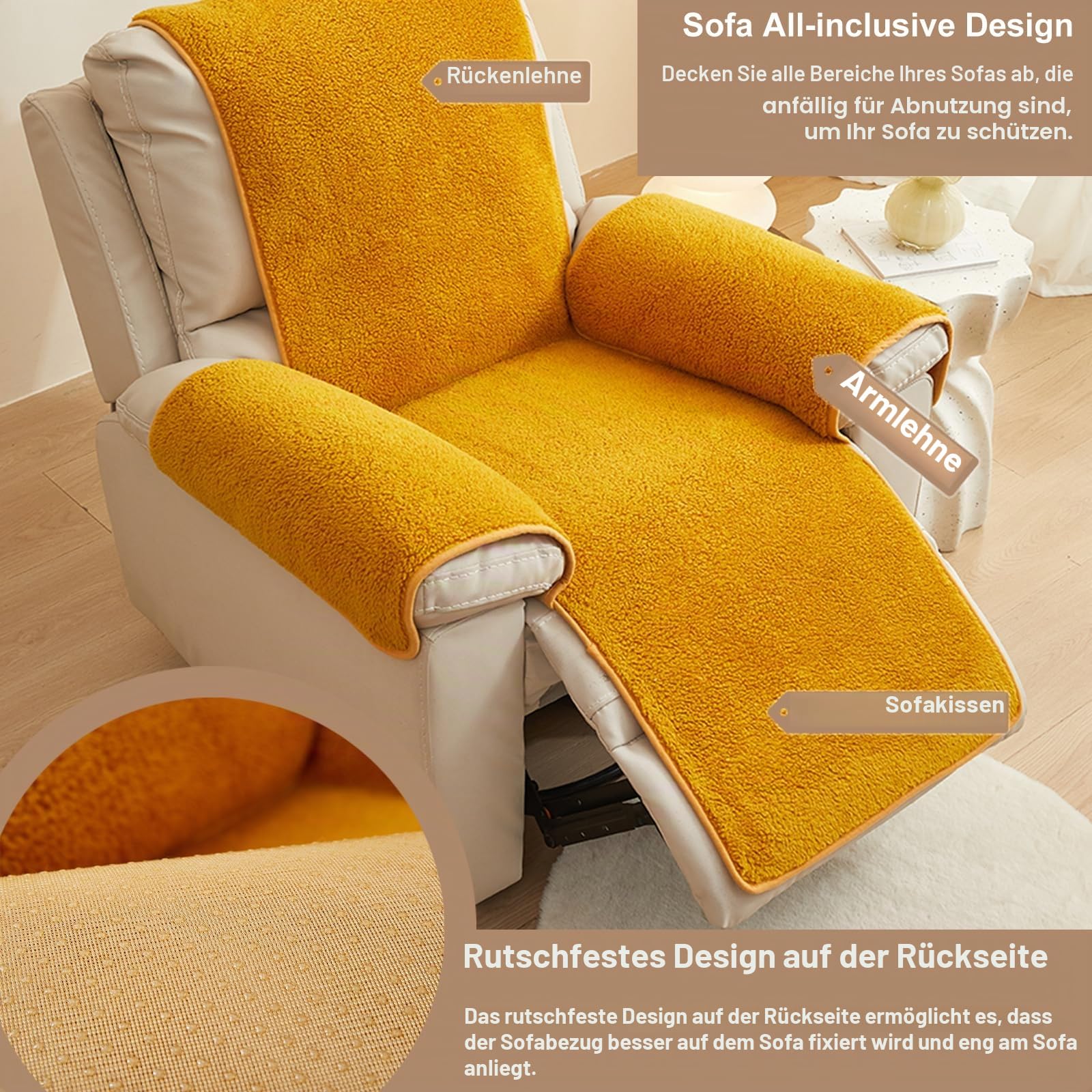 Sofa Armlehnenbezüge, Sesselschoner Sesselauflage, Fernsehsessel Schutzbezug Anti-Rutsch, Headrest Protectors for Recliners für Zuhause mit Kindern und Haustieren Hund (Gelb,56X207cm)