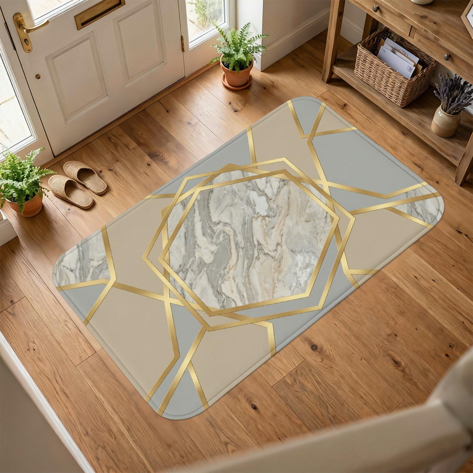 Tapis d'intérieur gris anti-perte de poils et antidérapant pour cuisine et salle de bain